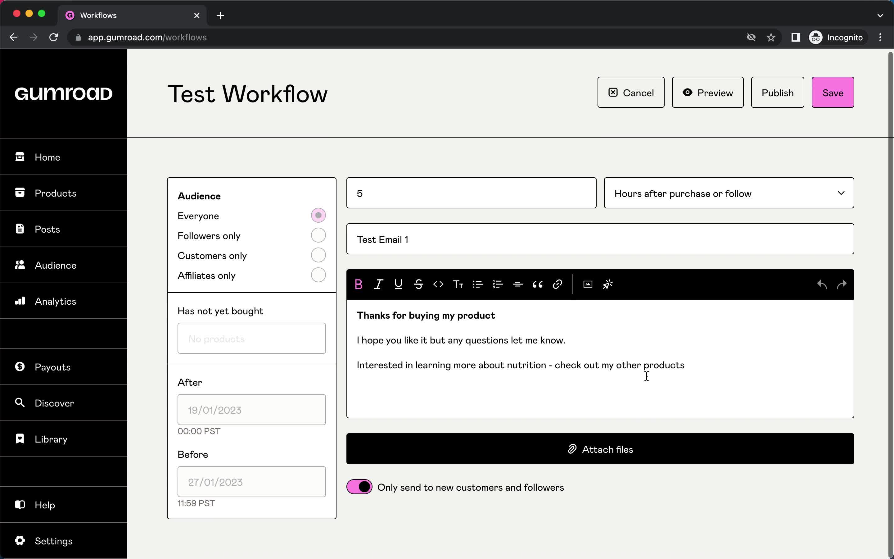 Creating an automation workflow screenshot