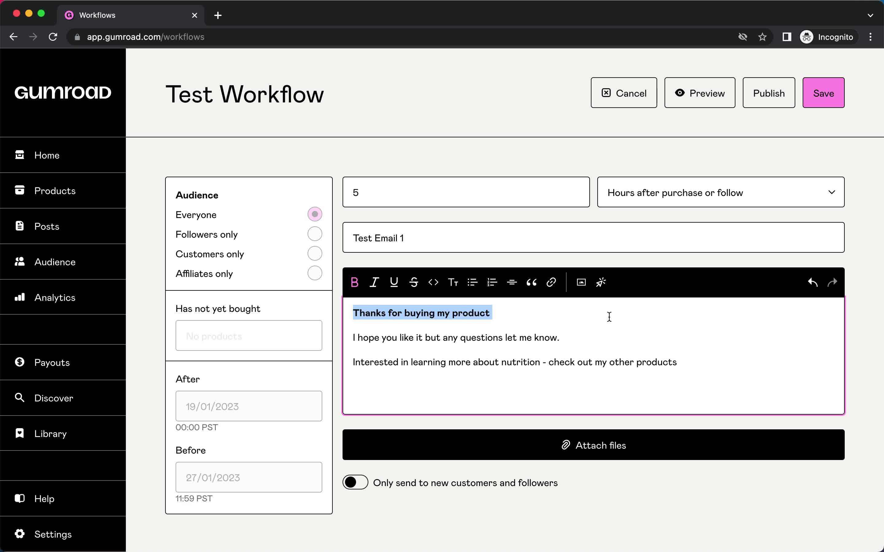 Creating an automation workflow screenshot