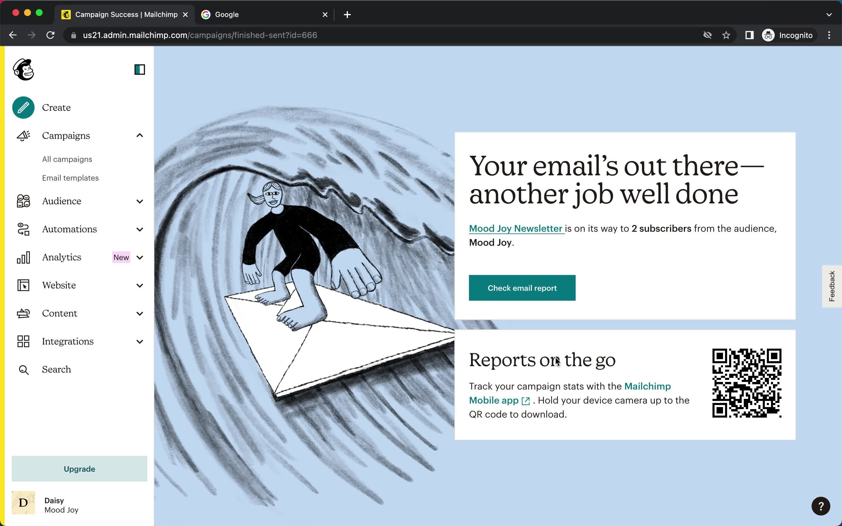 Creating an email campaign screenshot