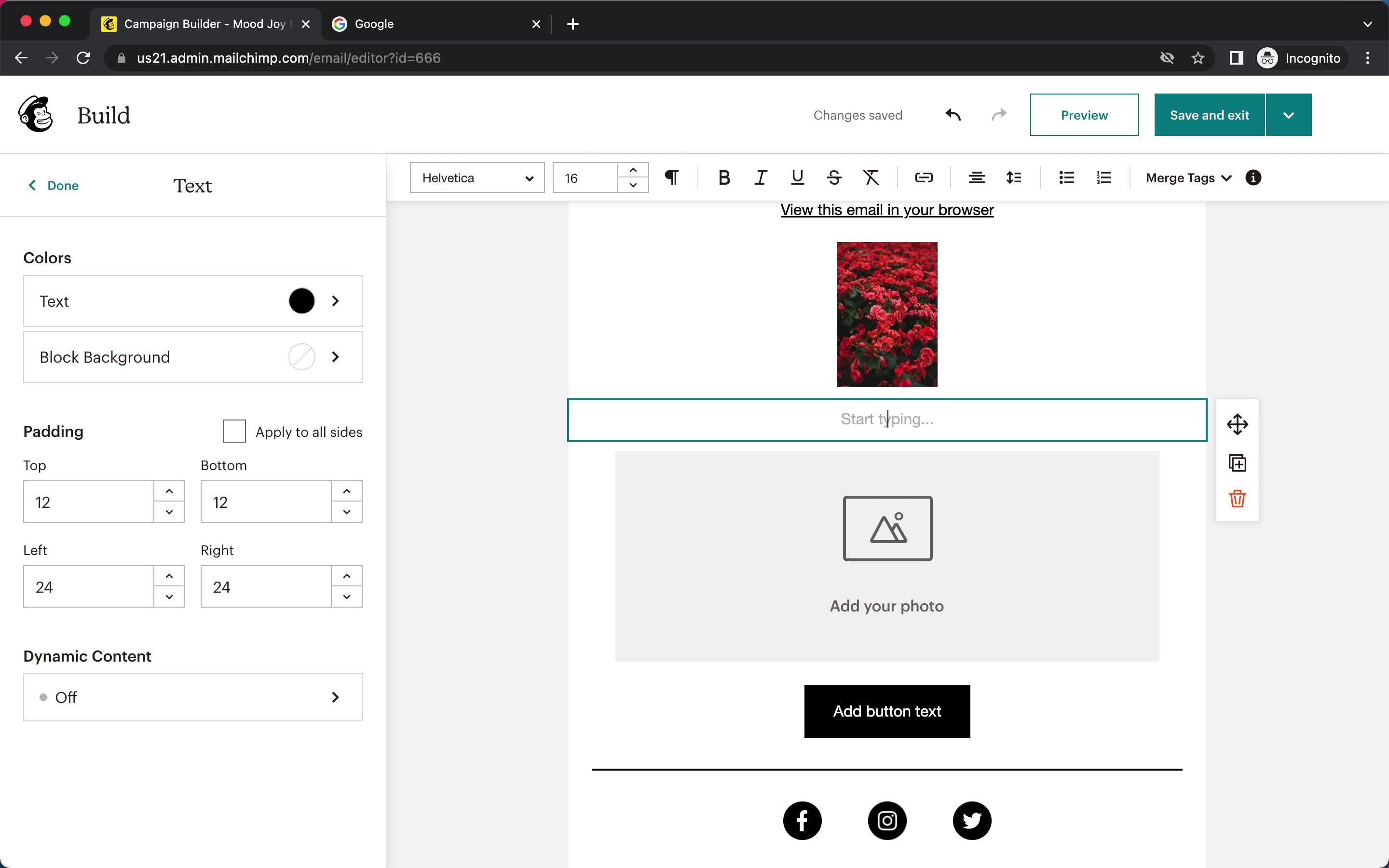 Creating an email campaign screenshot