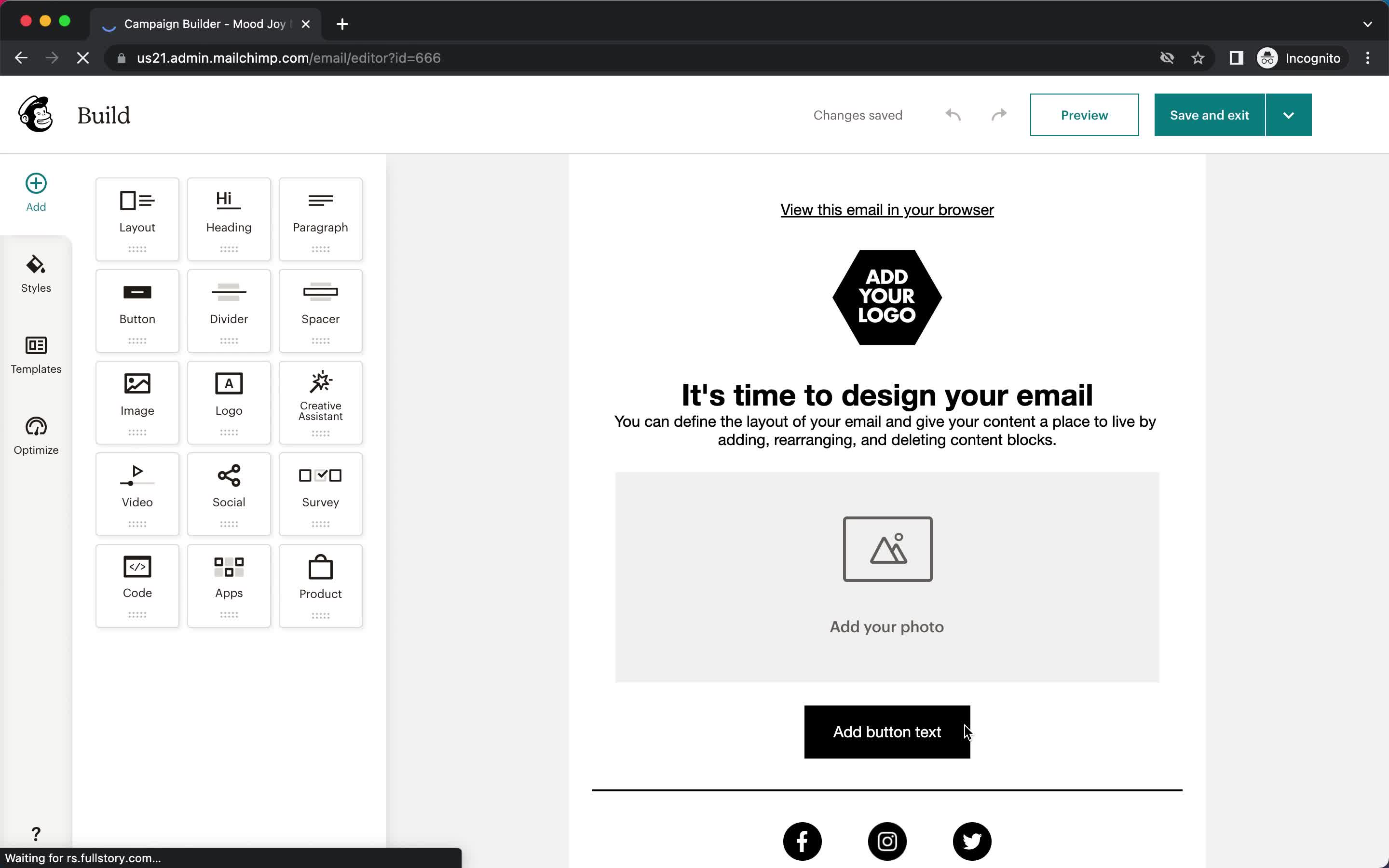 Creating an email campaign screenshot