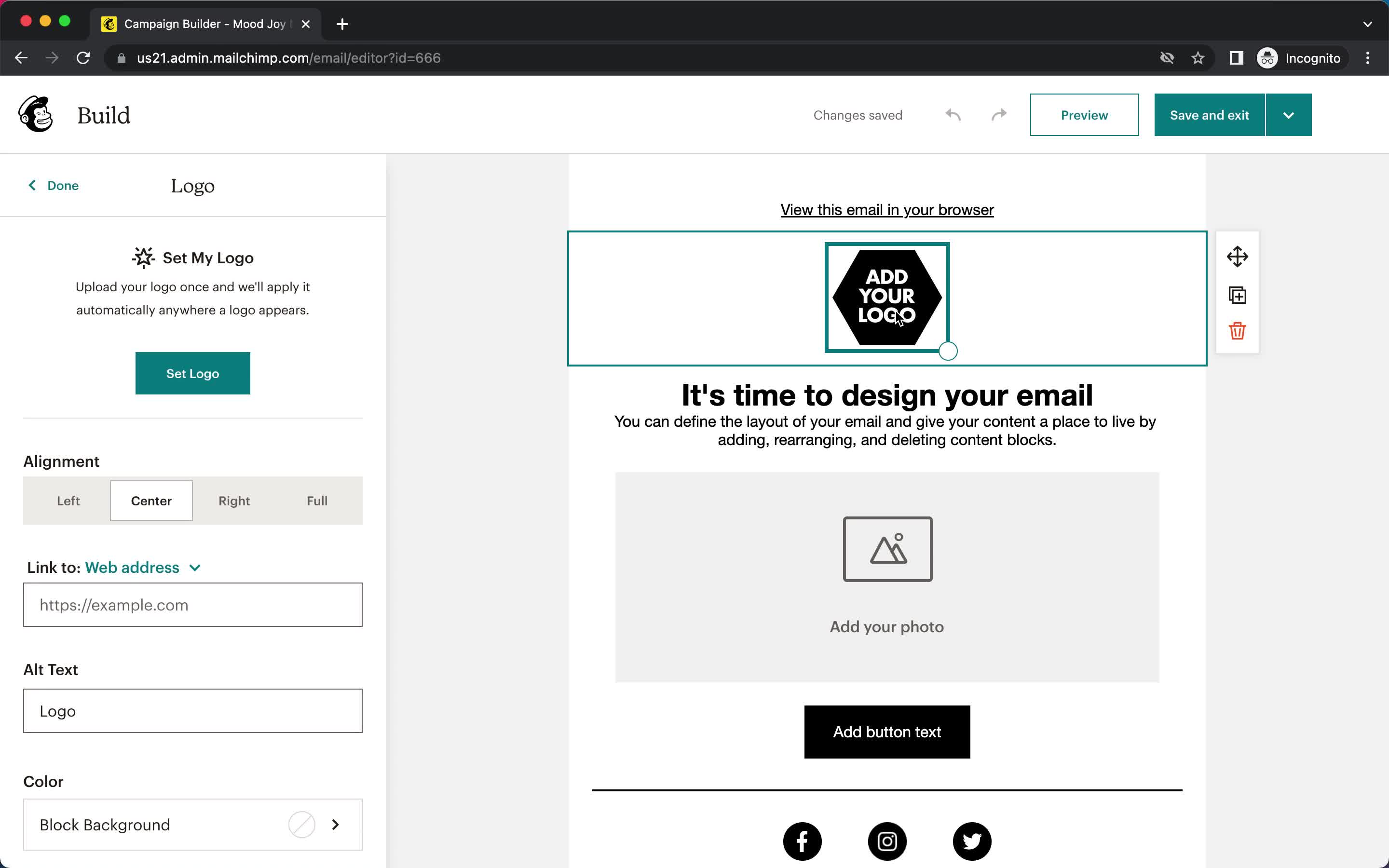 Creating an email campaign screenshot