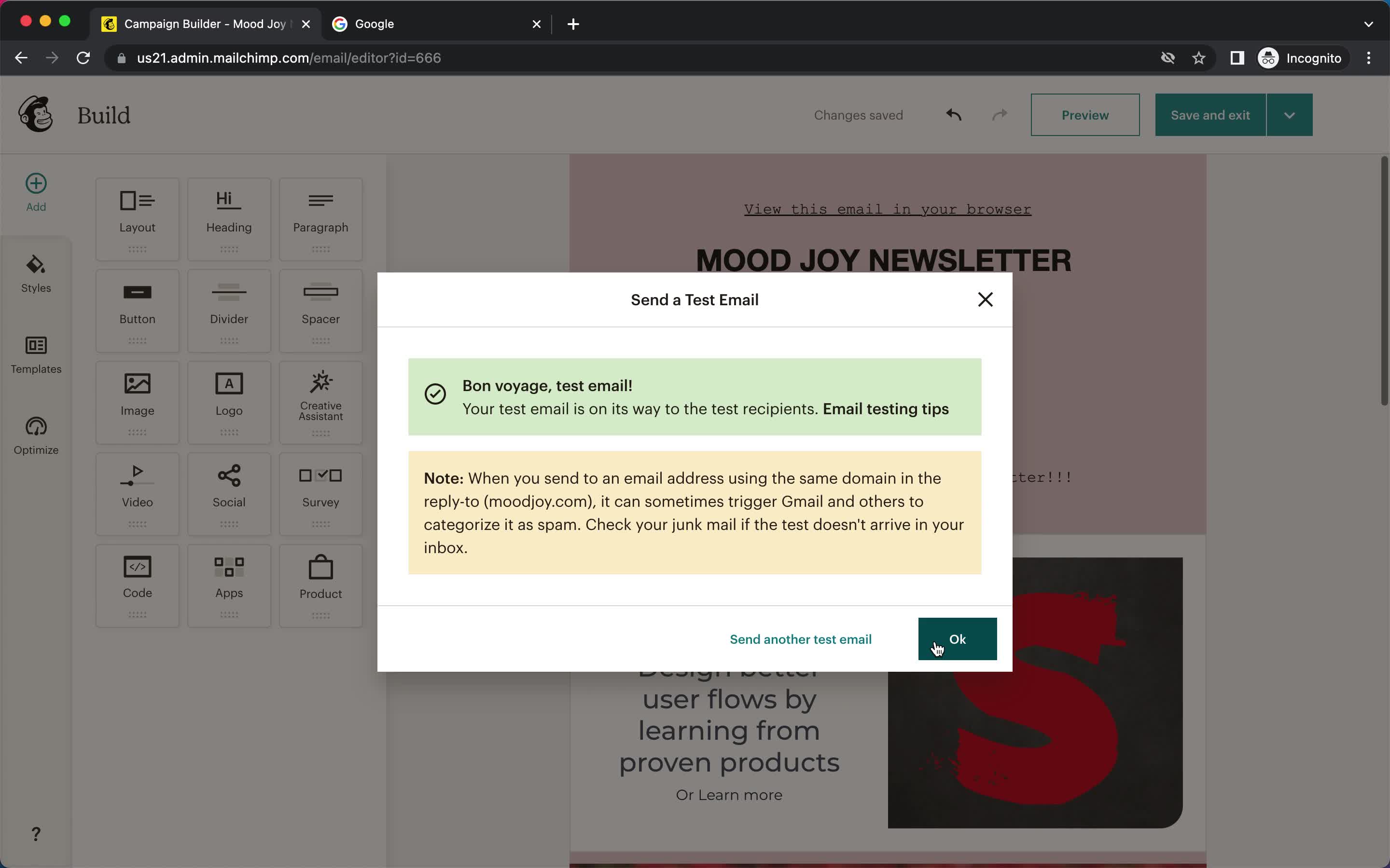 Creating an email campaign screenshot