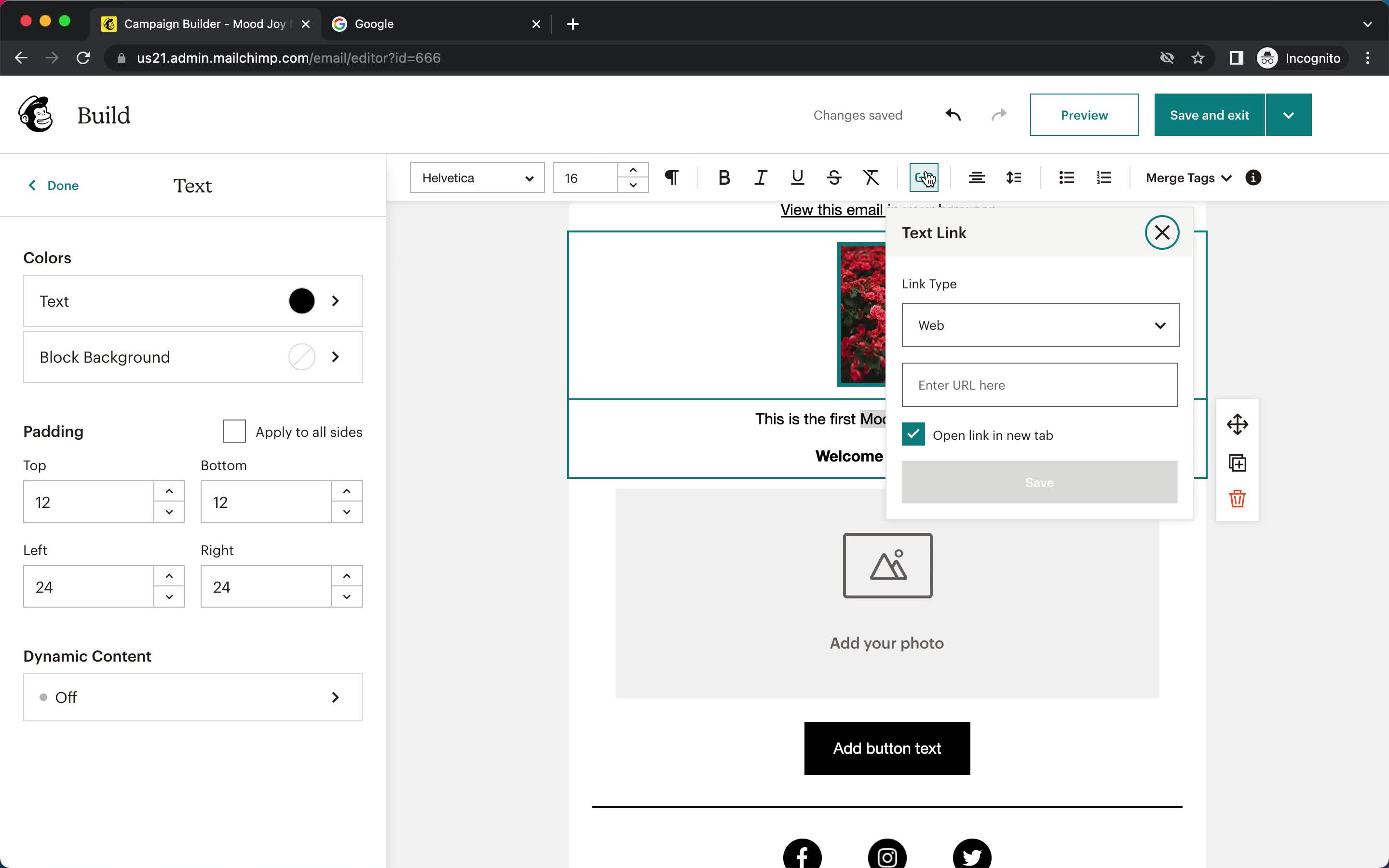 Creating an email campaign screenshot