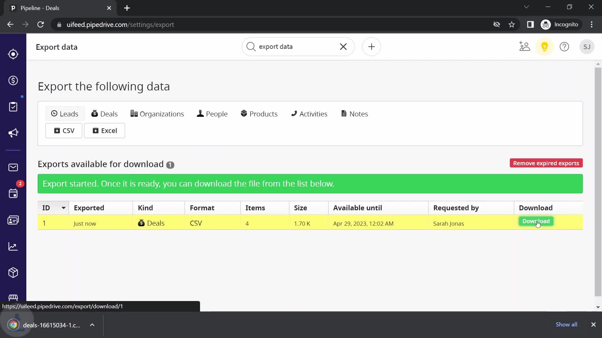 Exporting data on Pipedrive video thumbnail