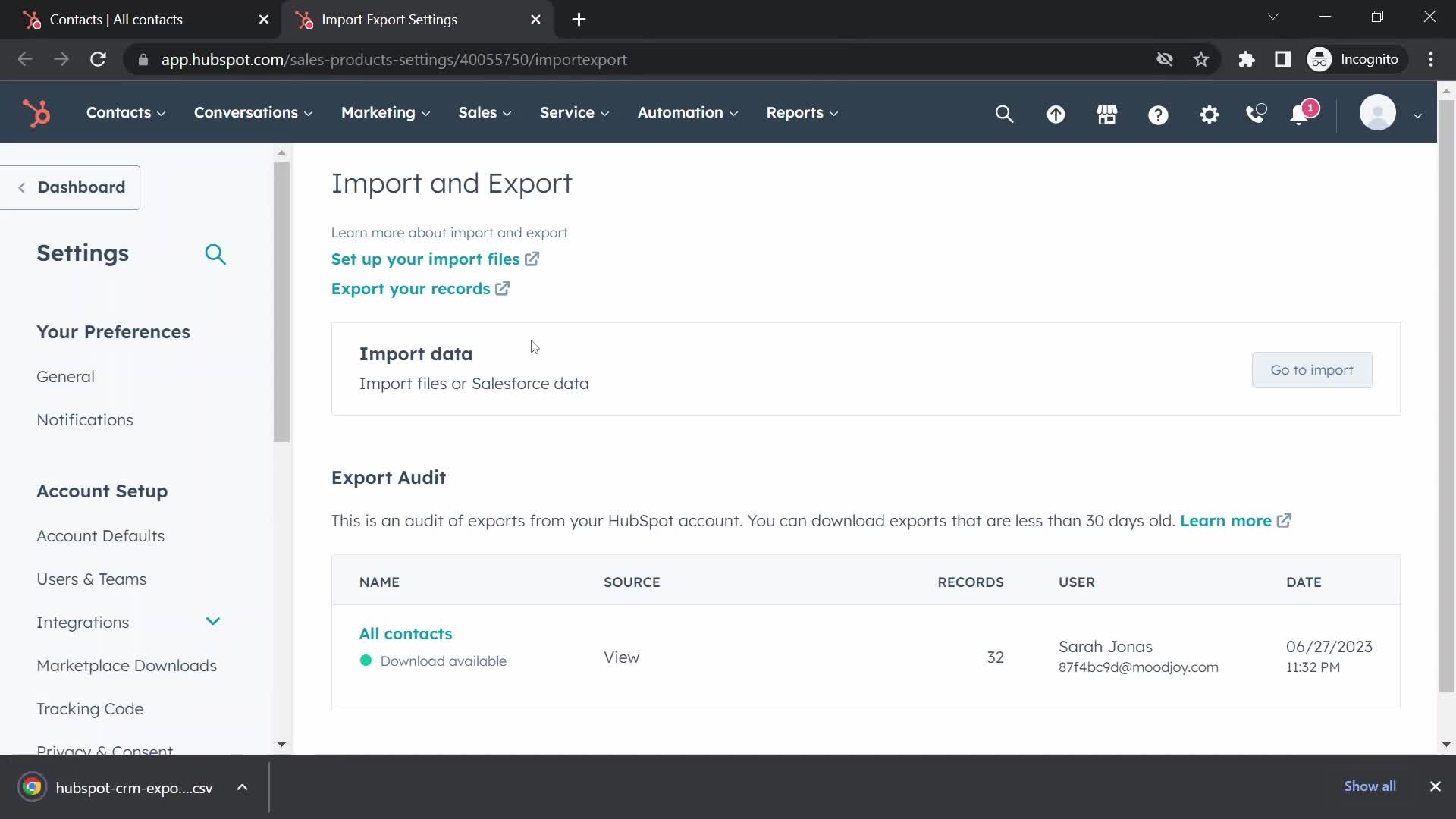 Exporting data on HubSpot CRM video thumbnail