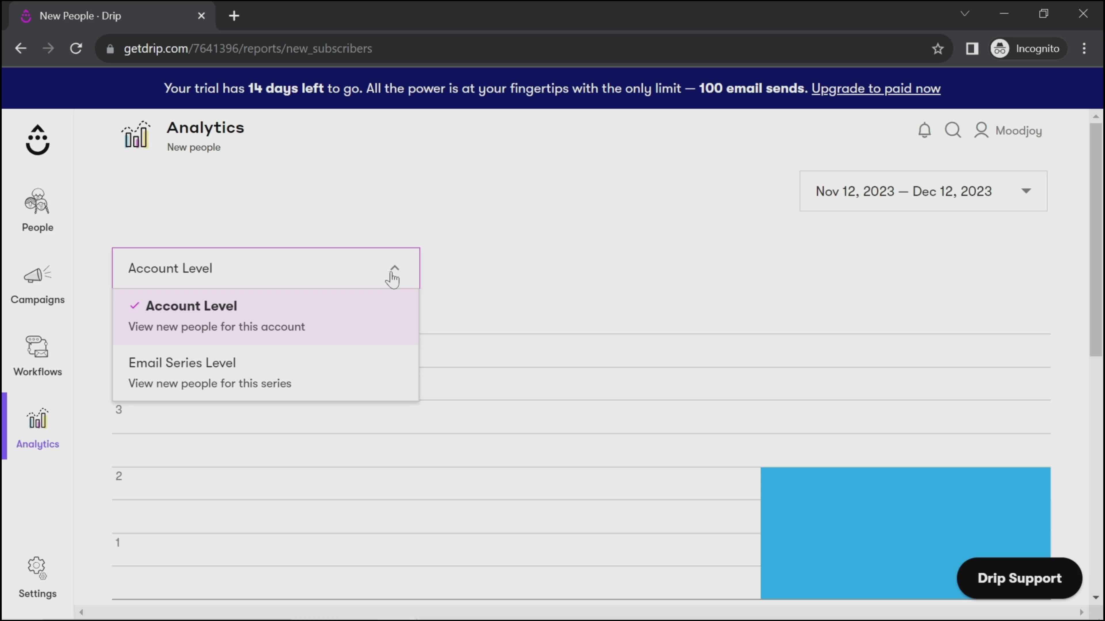 Exporting data screenshot