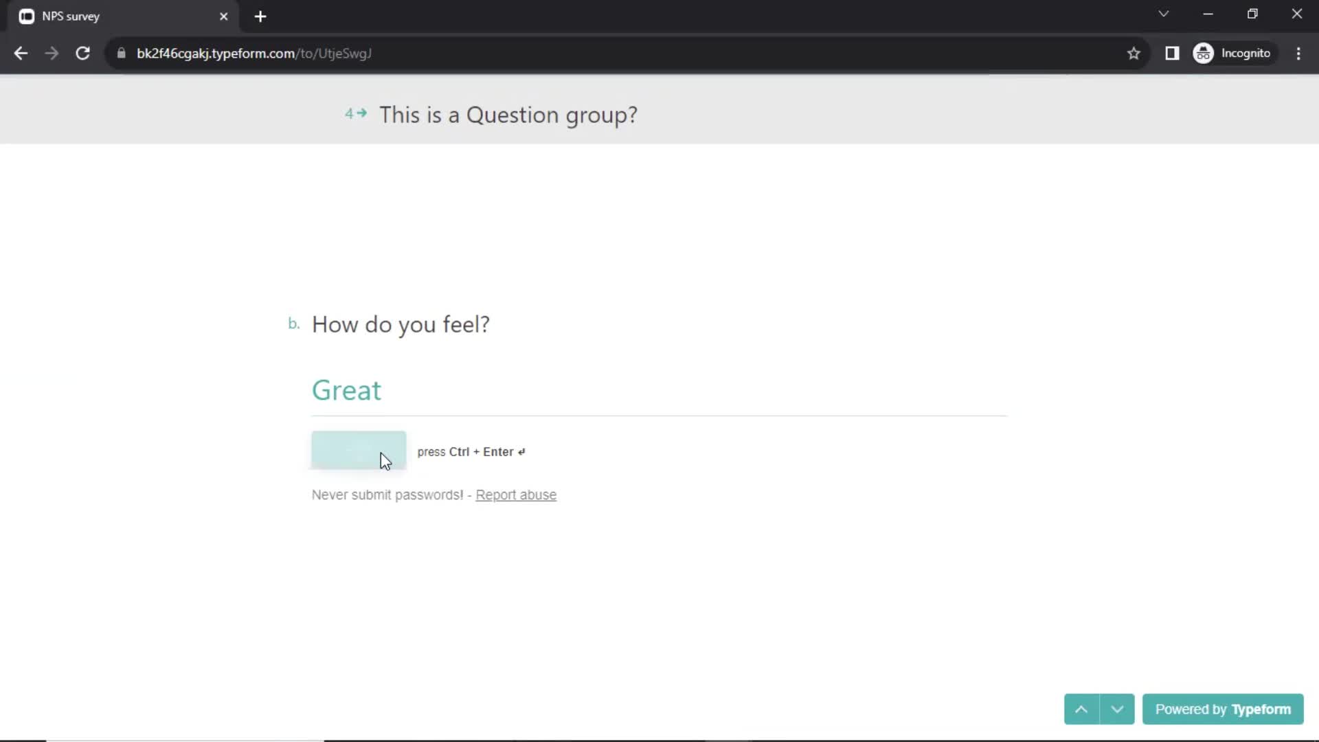 Filling in a form screenshot