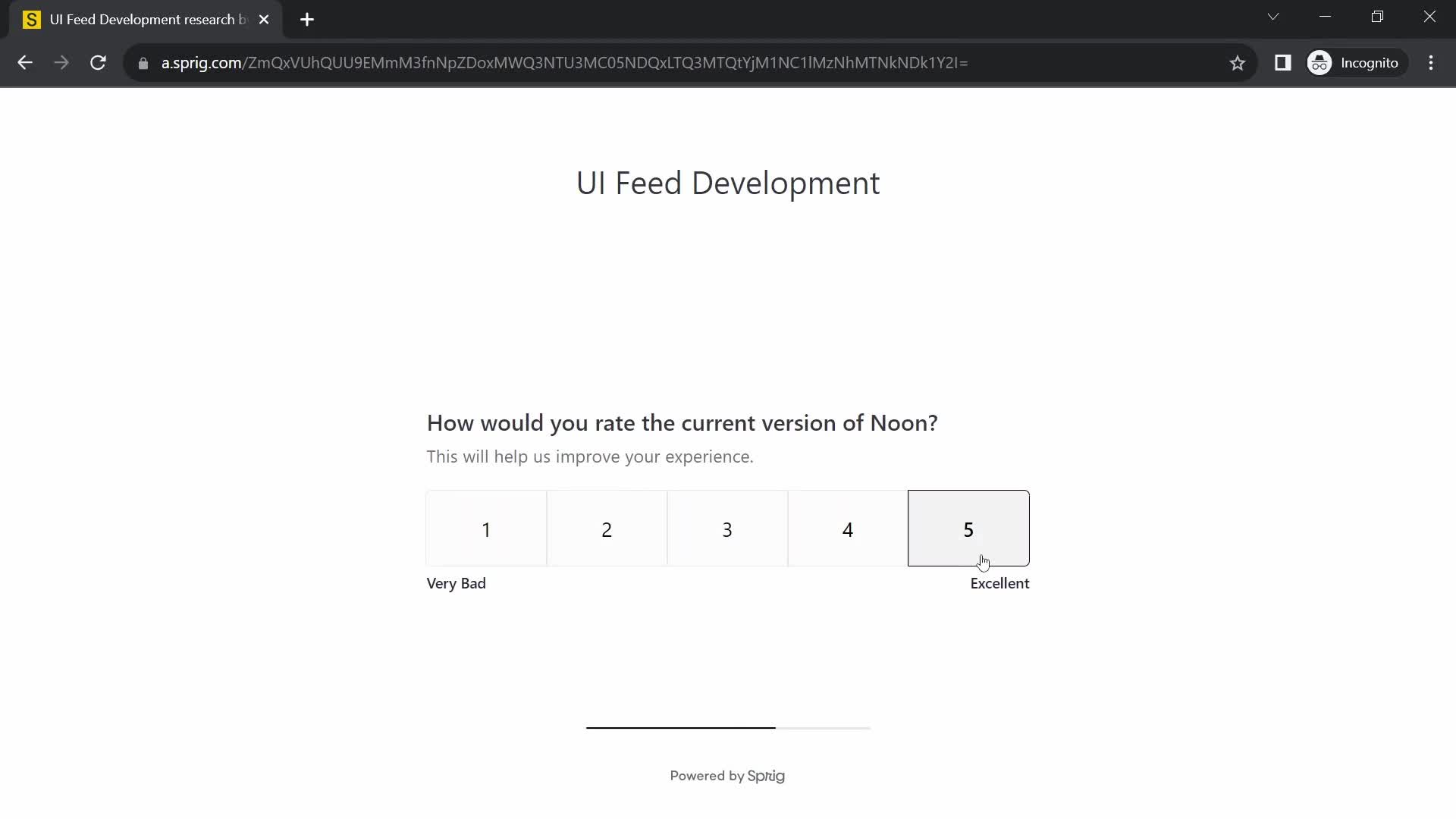 Screenshot of Rate experience on Filling in a form on Sprig user flow