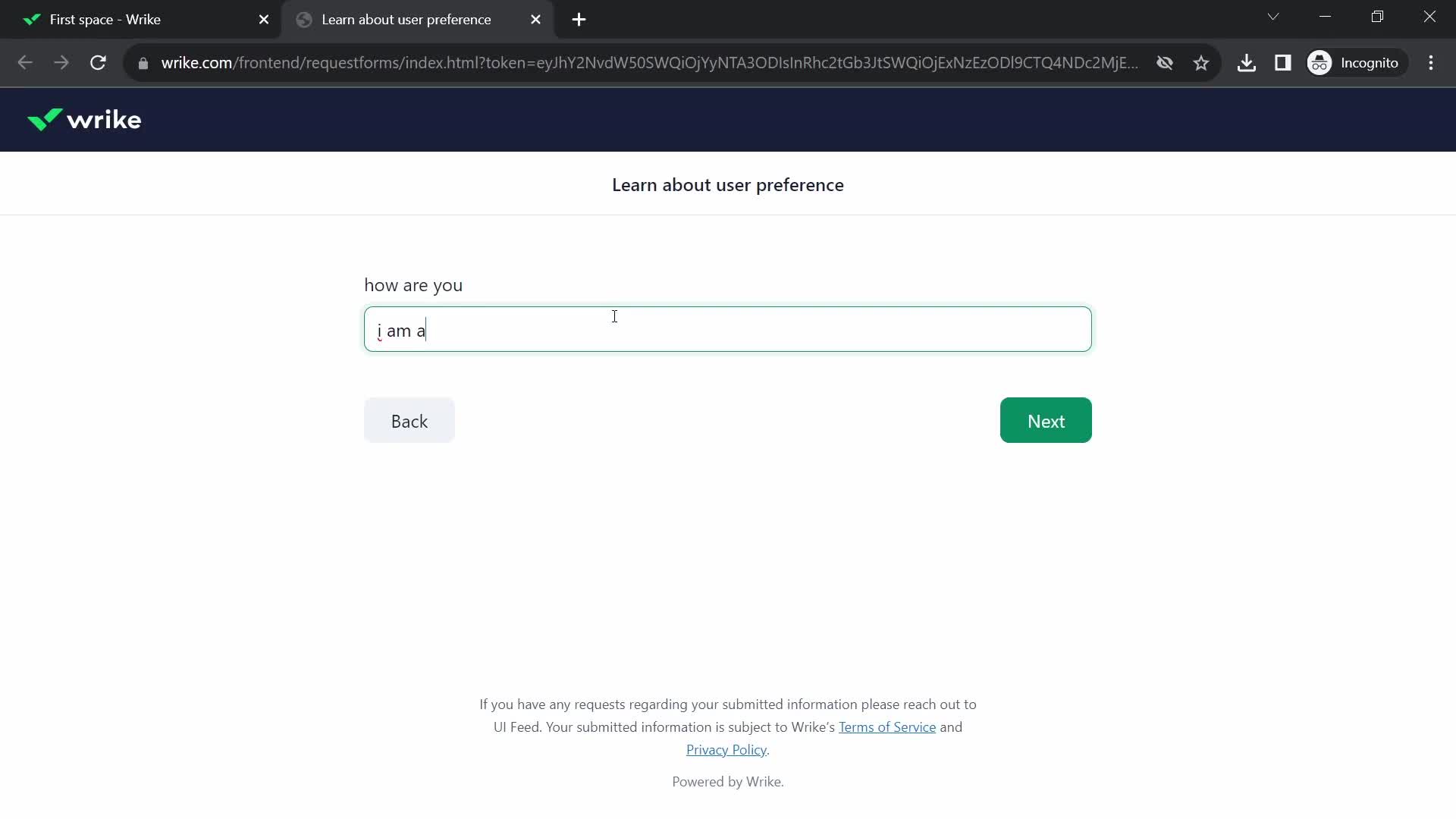 Filling in a form screenshot