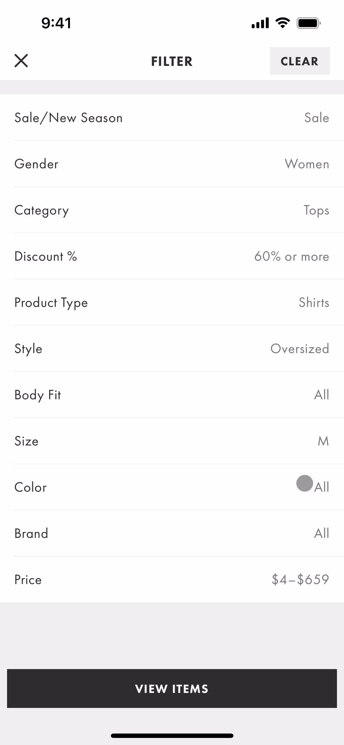 Filtering and sorting screenshot