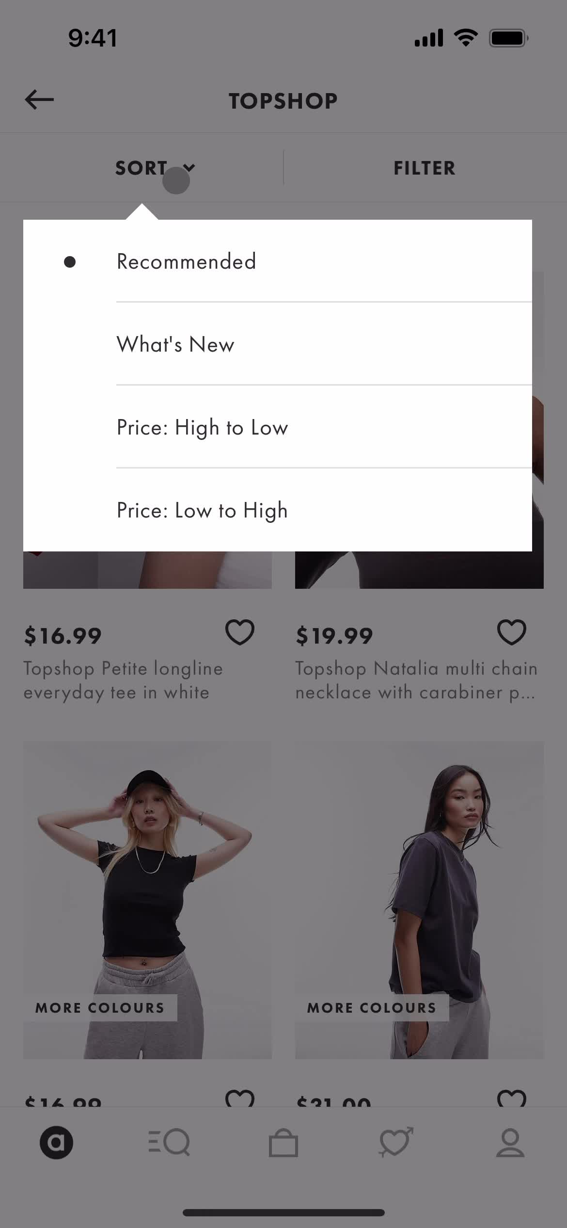 Filtering and sorting screenshot