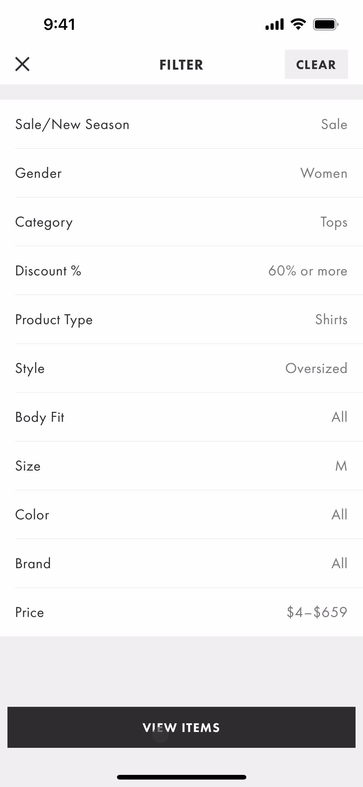 Filtering and sorting screenshot