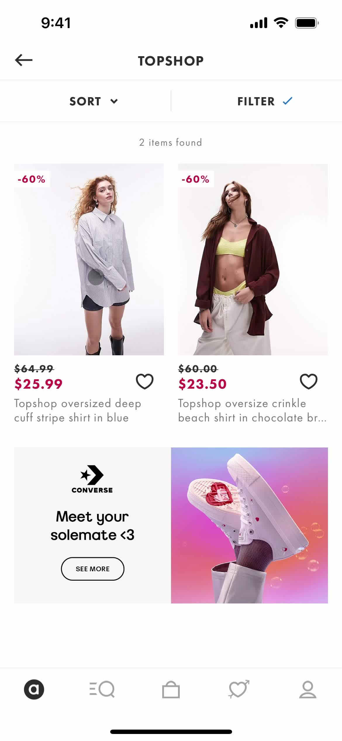 Filtering and sorting screenshot