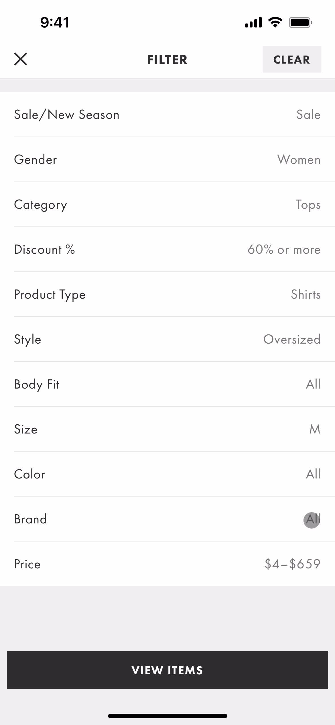 Filtering and sorting screenshot