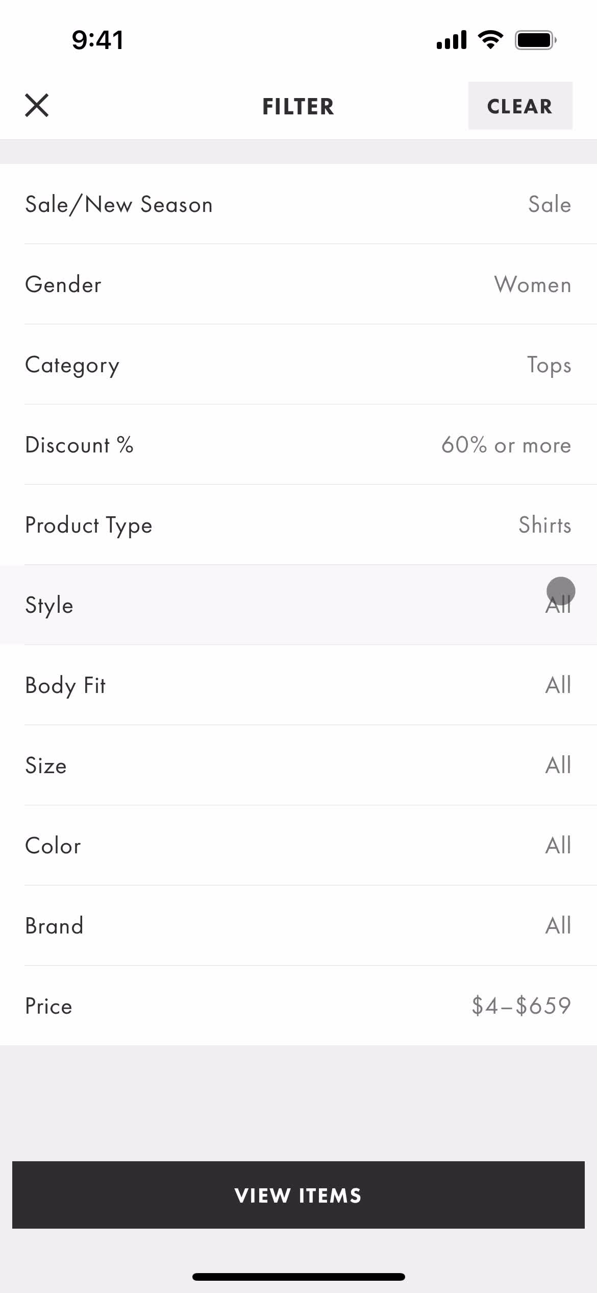 Filtering and sorting screenshot