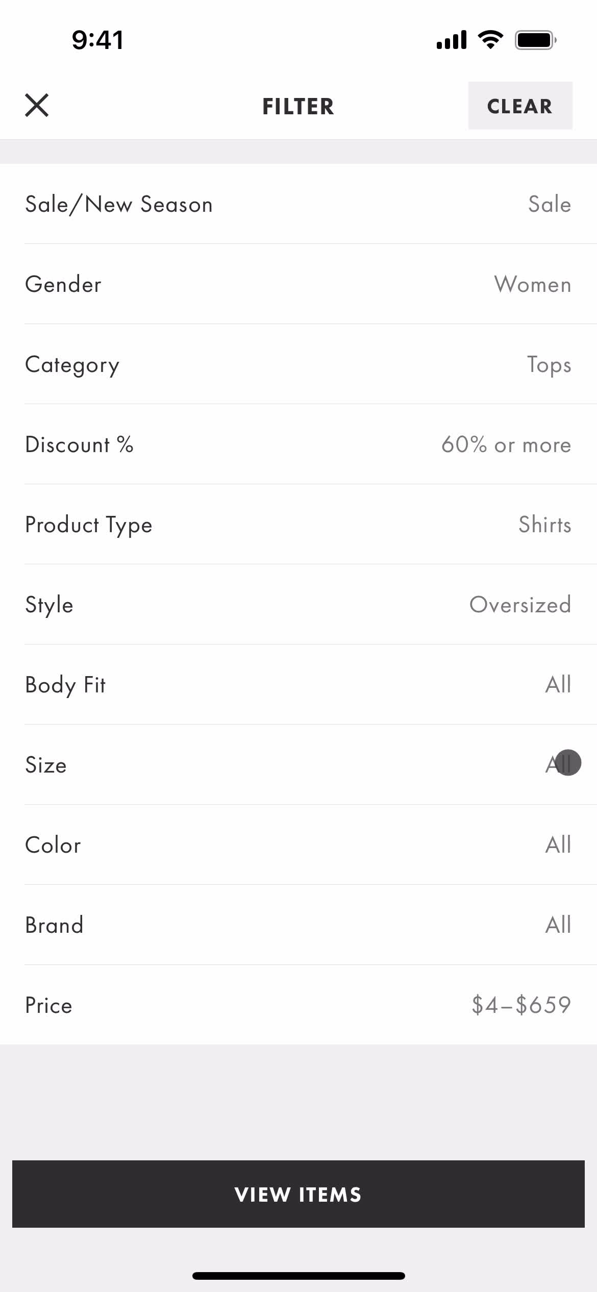 Filtering and sorting screenshot
