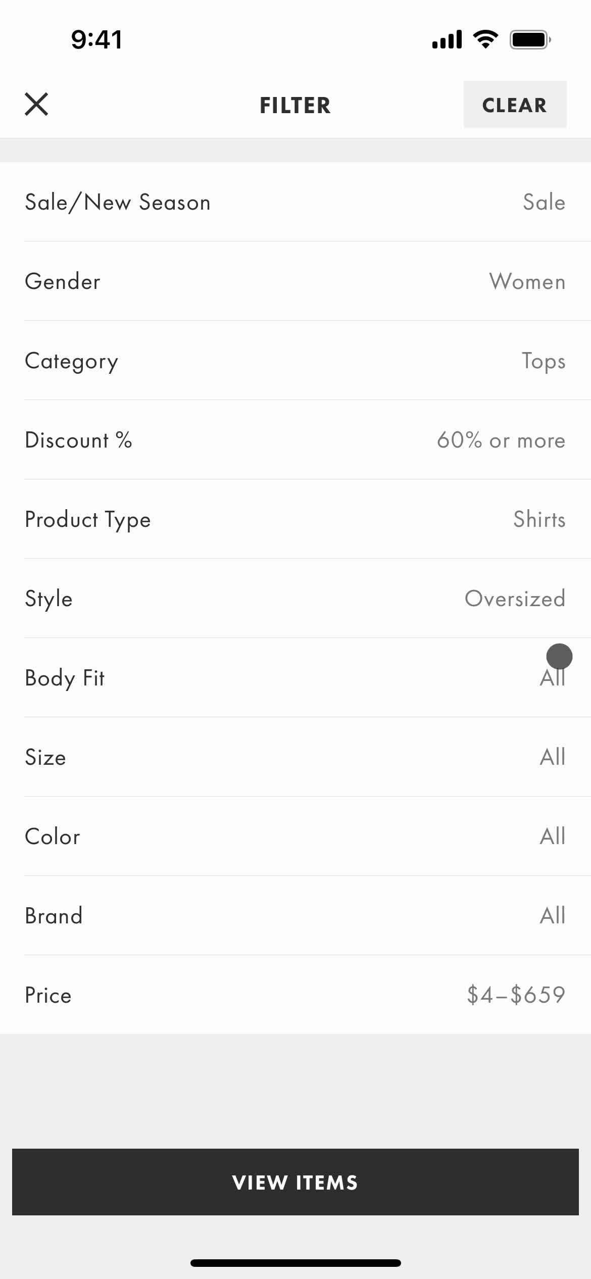 Filtering and sorting screenshot