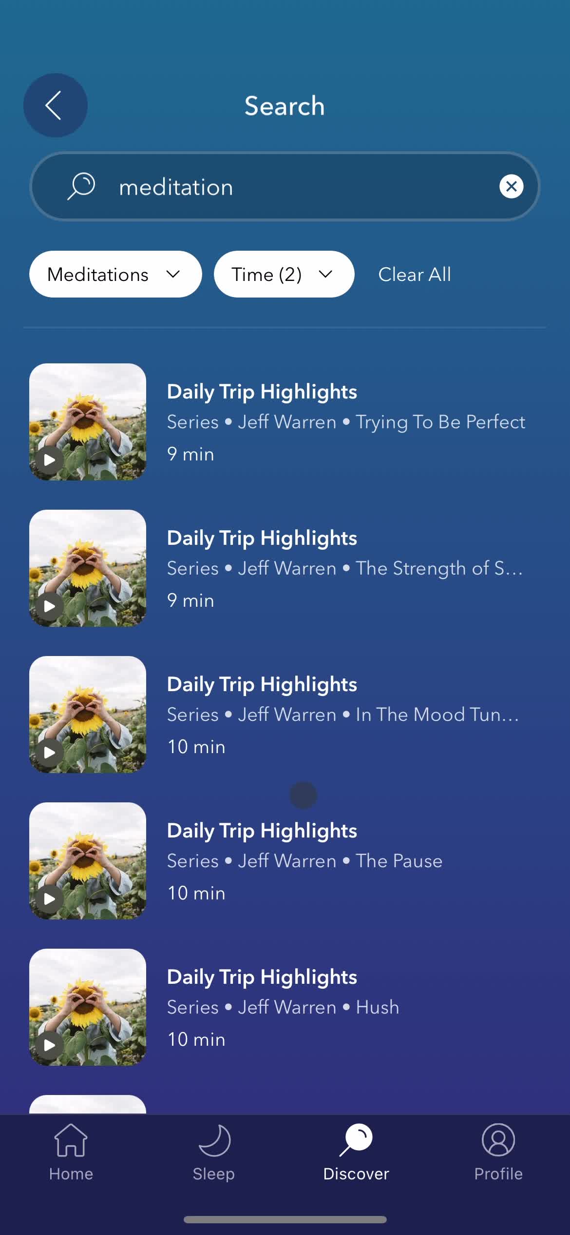 Filtering and sorting on Calm video thumbnail