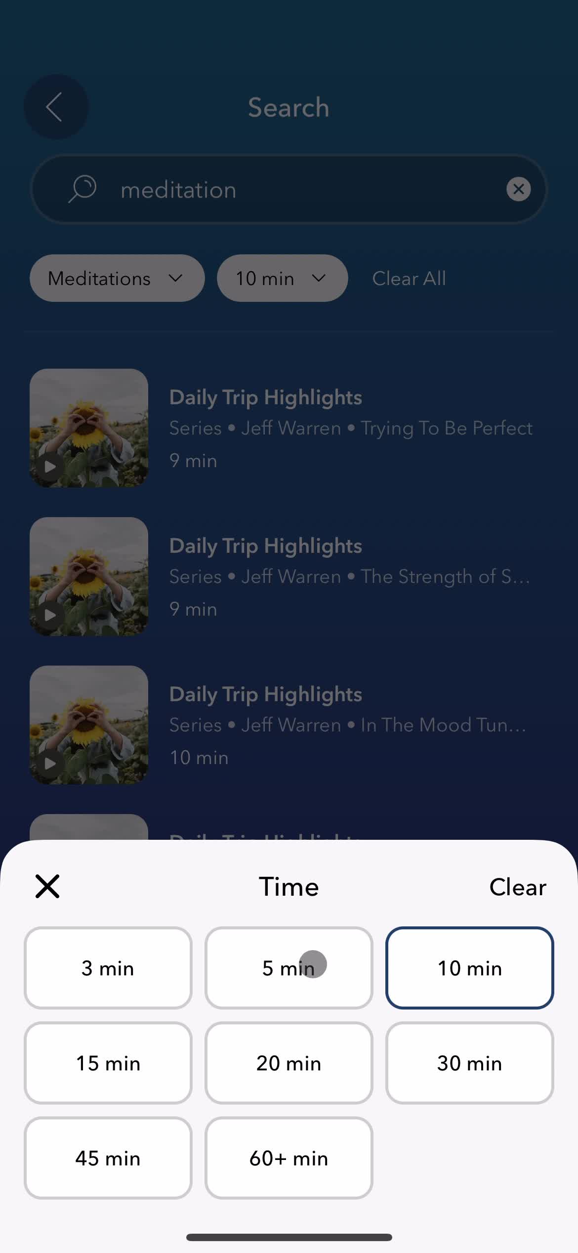 Filtering and sorting on Calm video thumbnail