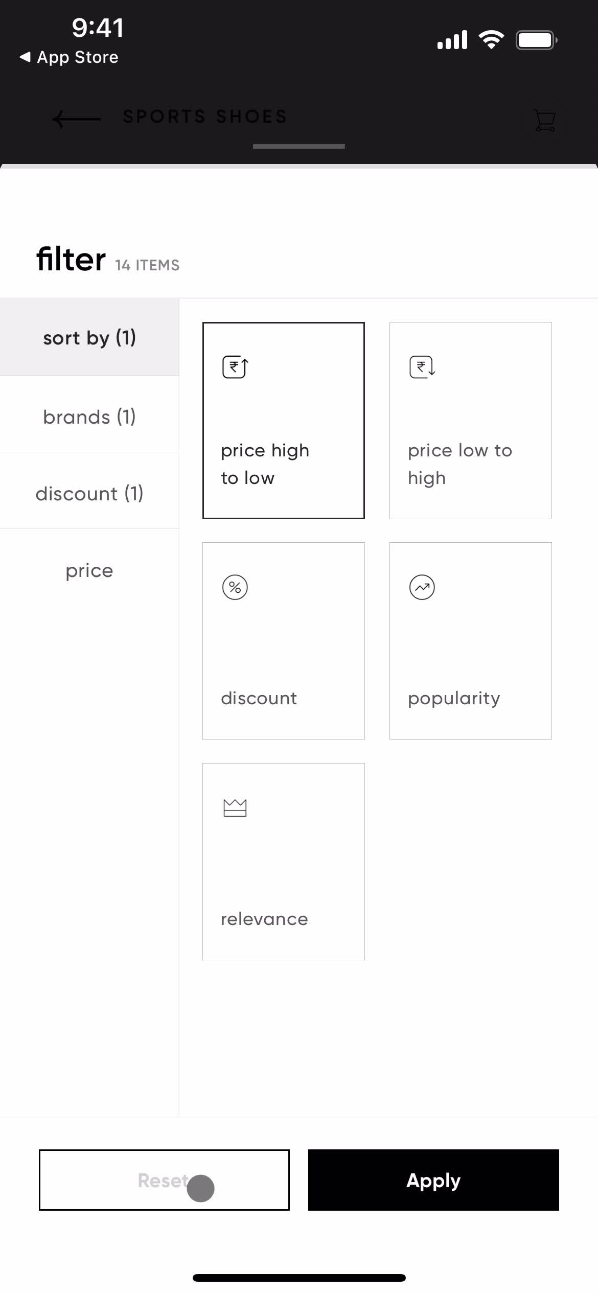 Filtering and sorting screenshot