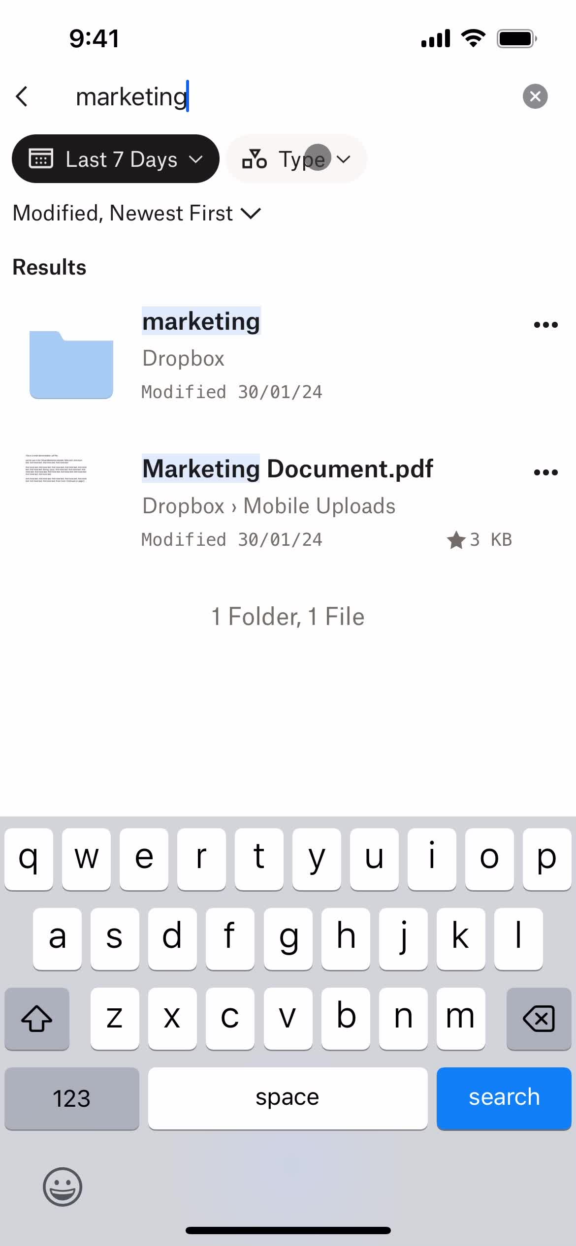 Filtering screenshot