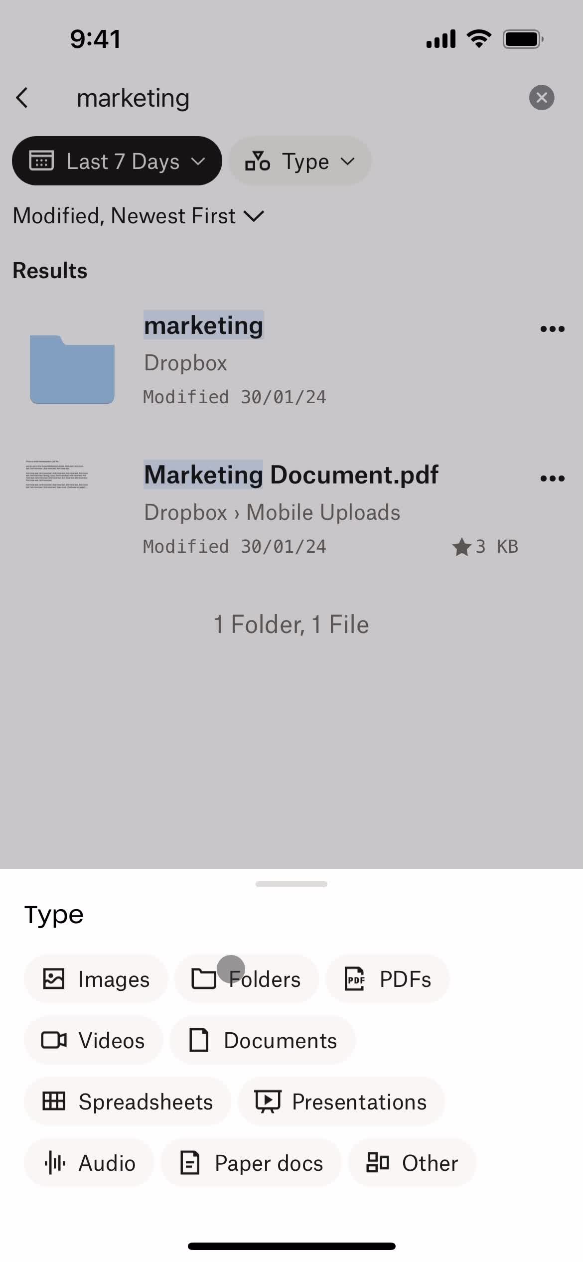 Filtering screenshot