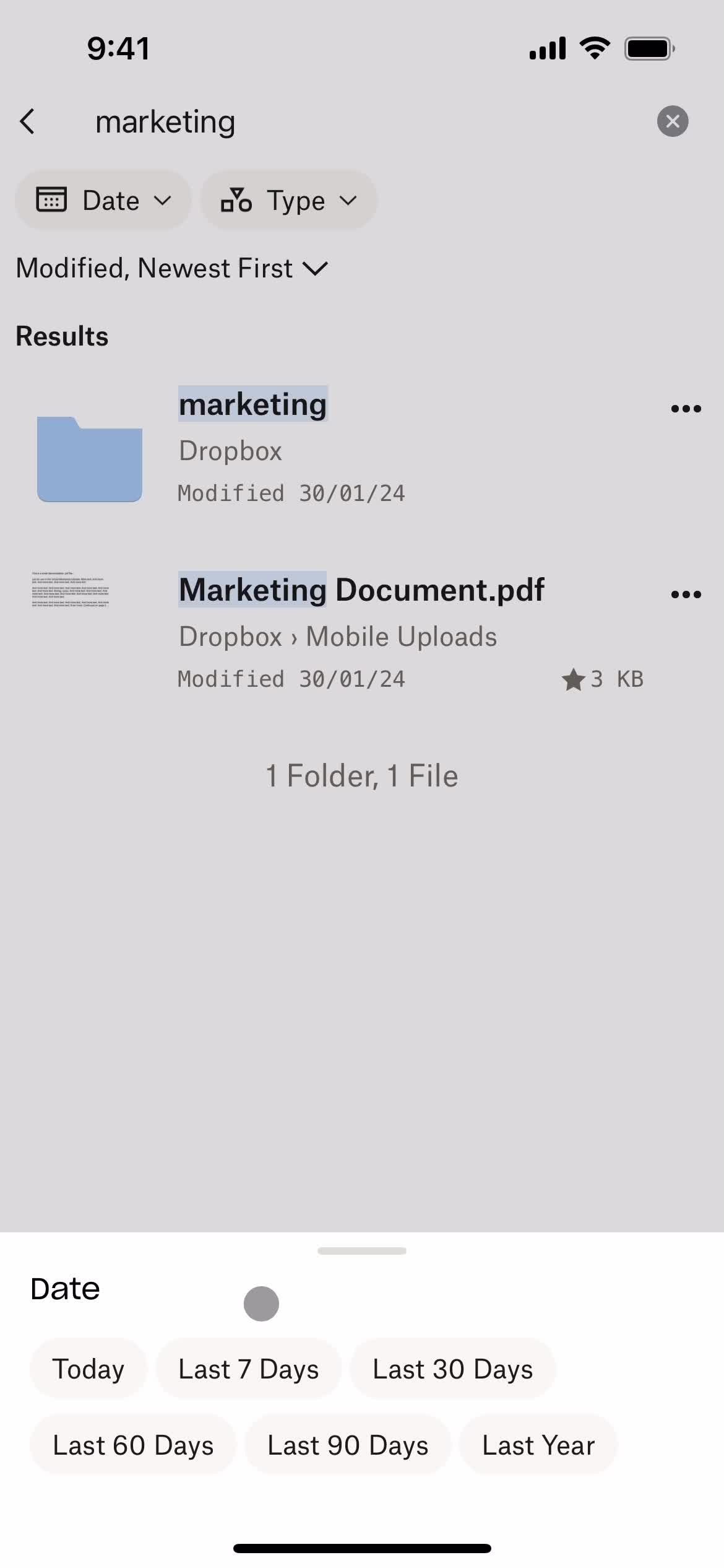 Filtering screenshot