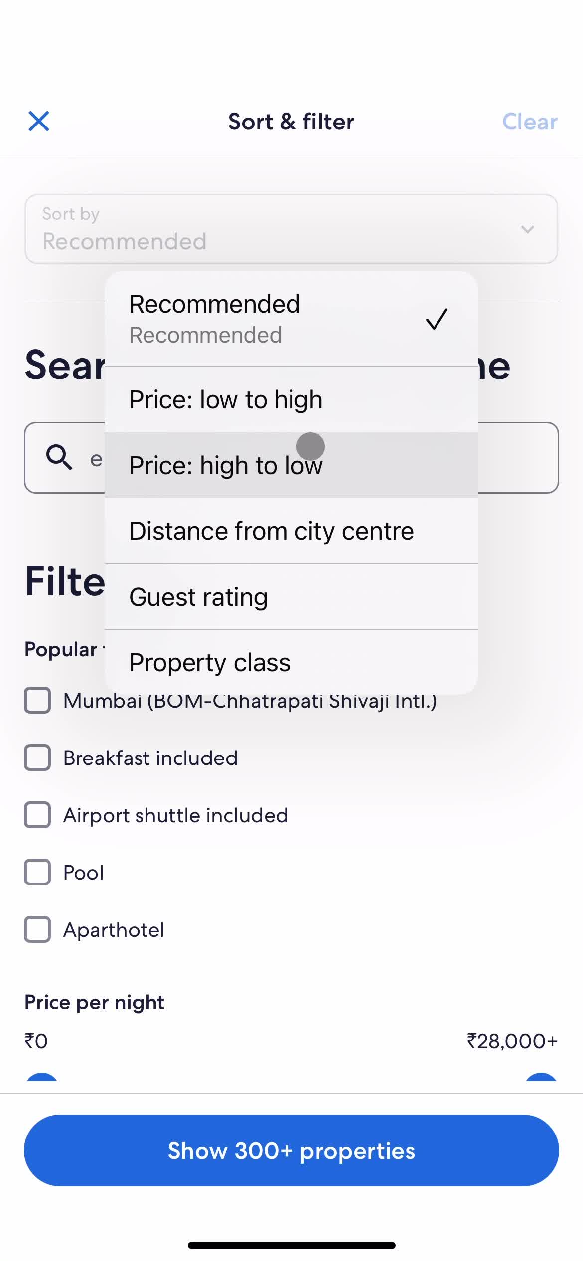 Filtering and sorting screenshot