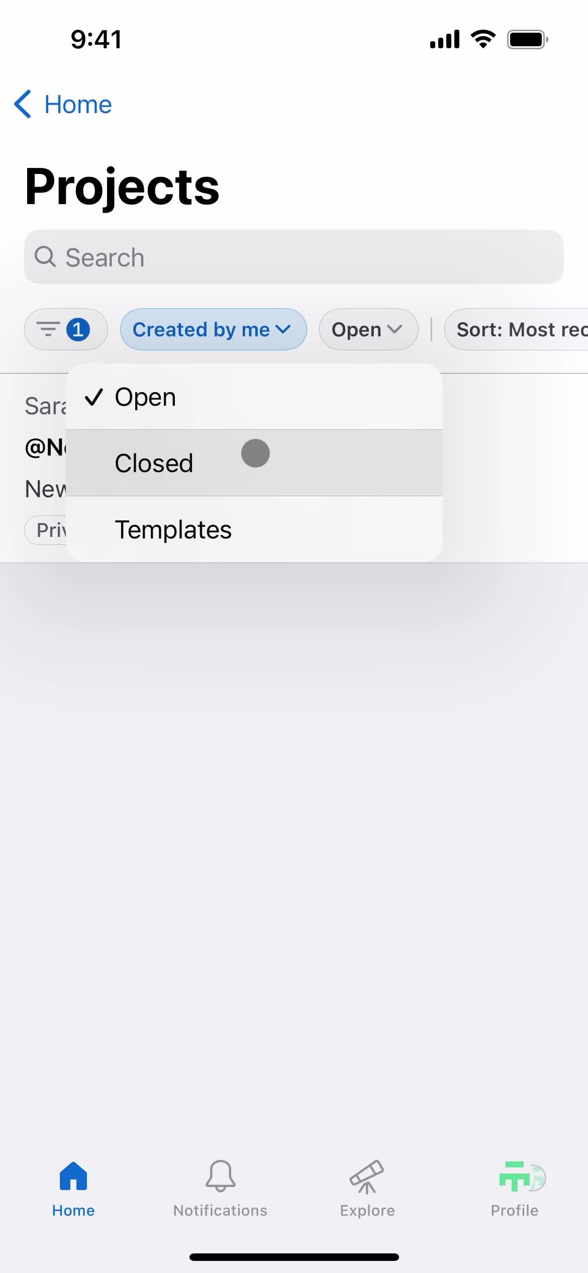Filtering and sorting screenshot
