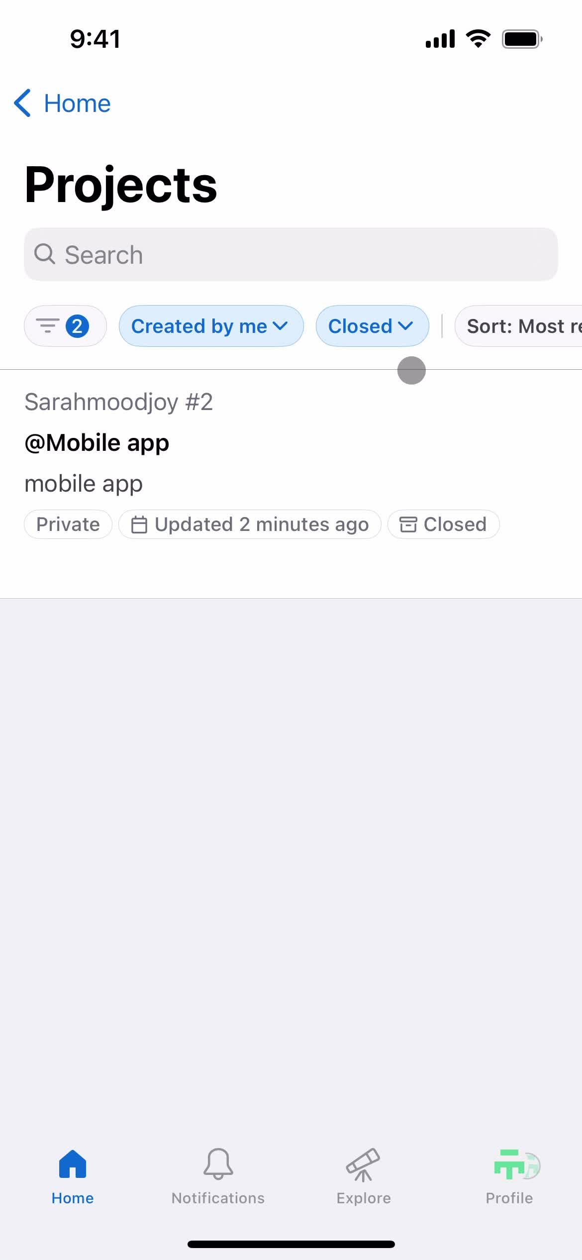 Filtering and sorting screenshot