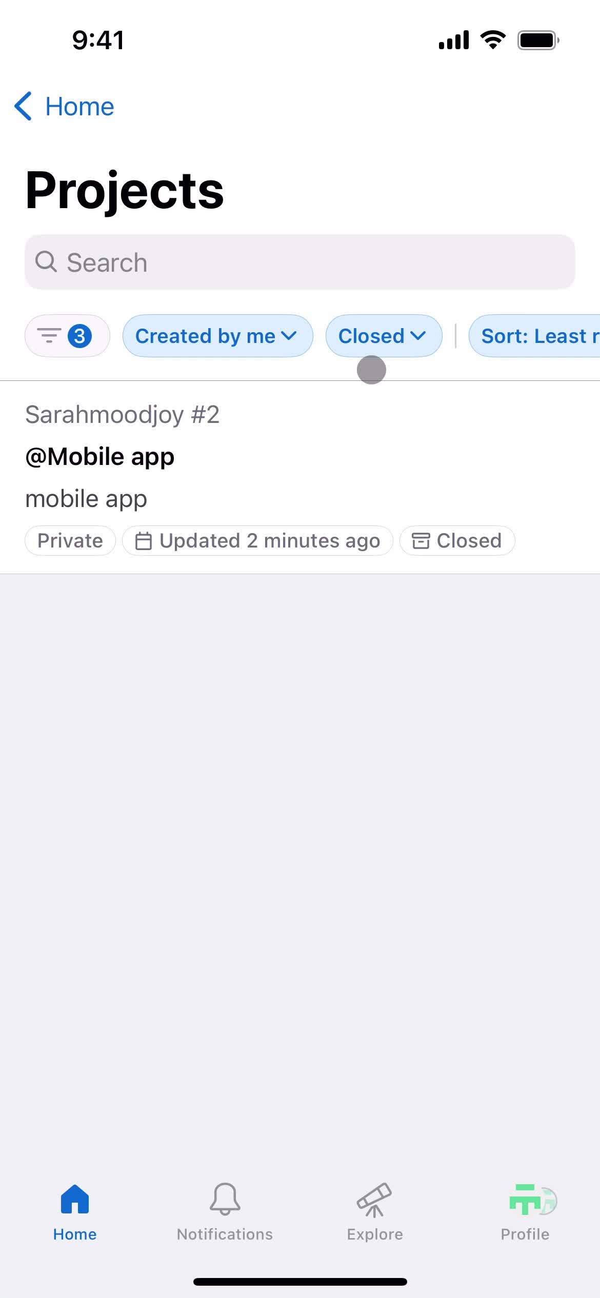 Filtering and sorting screenshot