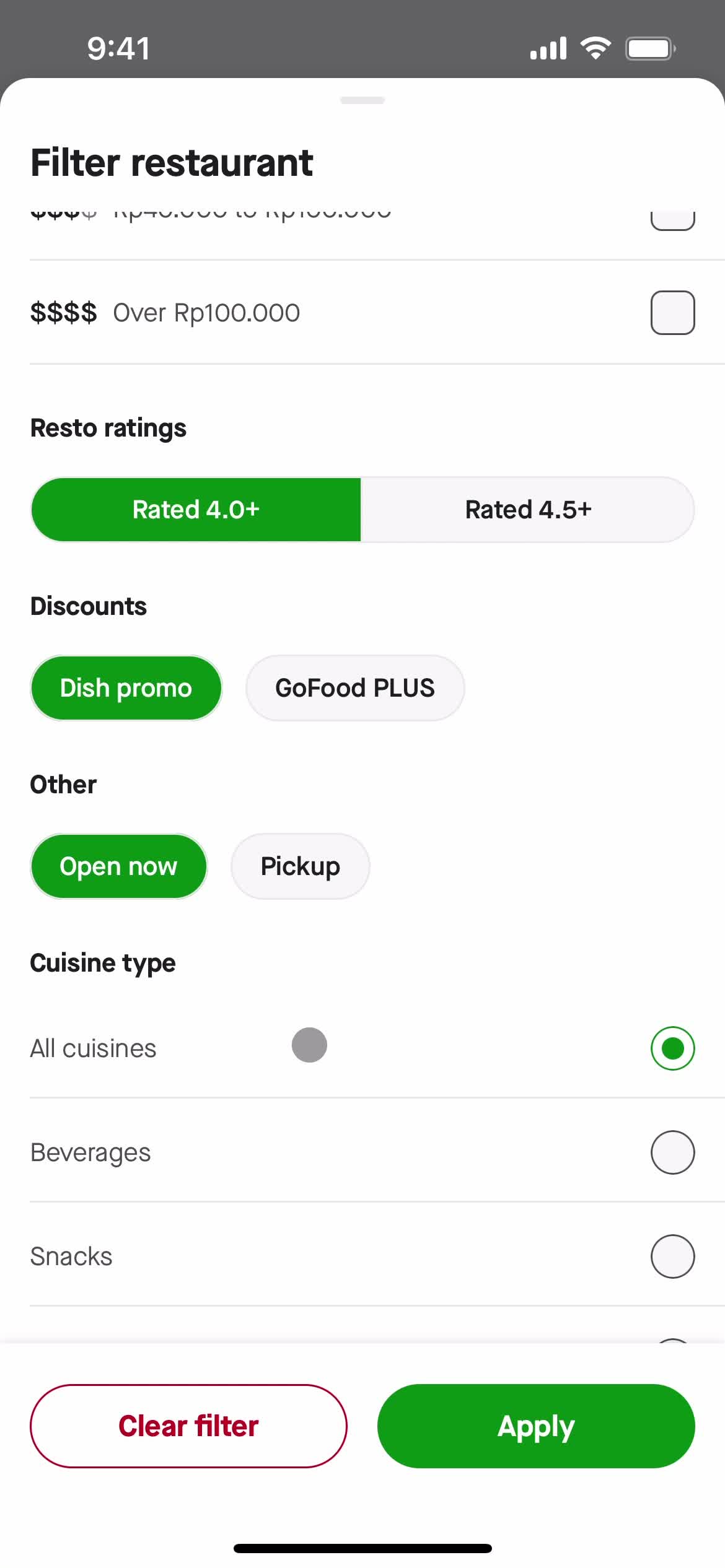 Filtering and sorting screenshot