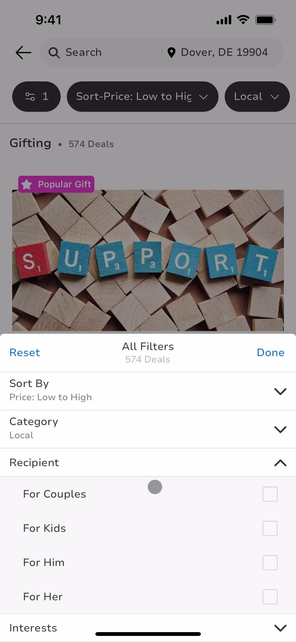 Filtering screenshot