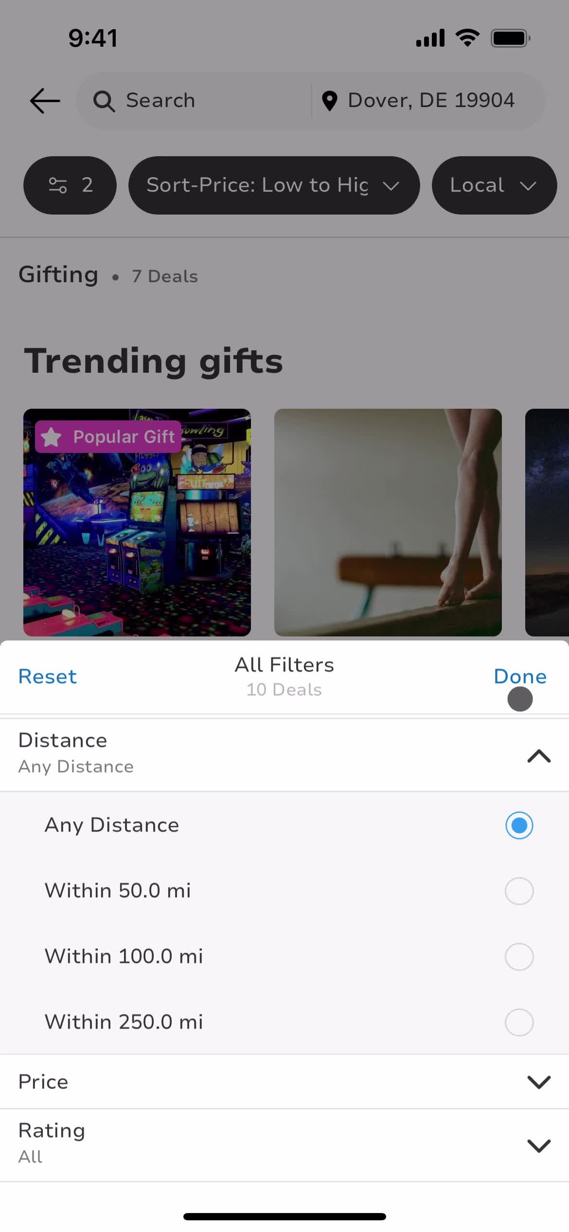 Filtering screenshot