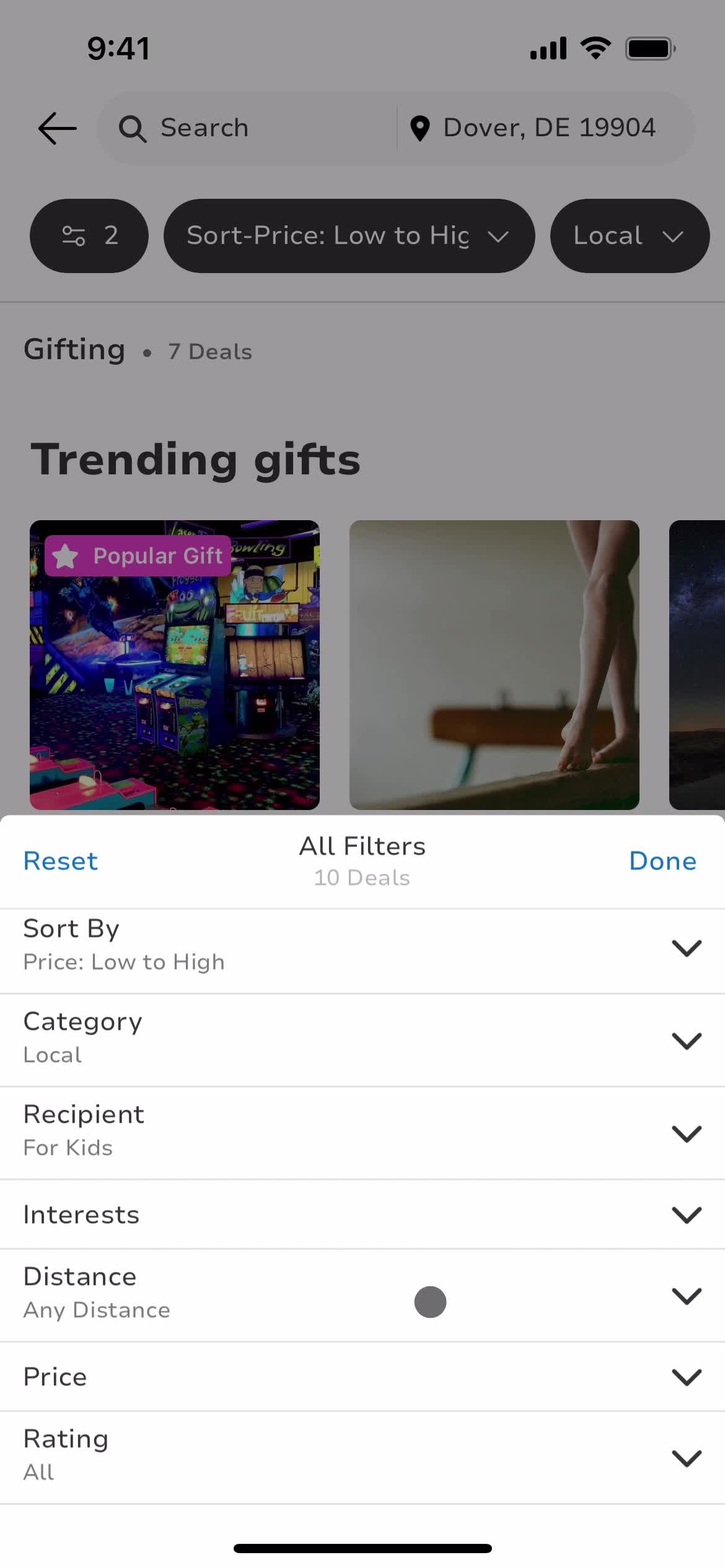 Filtering screenshot
