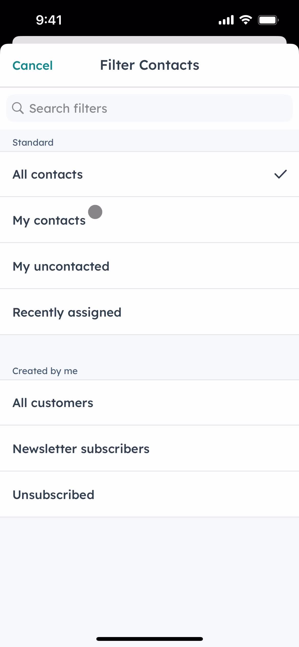 Filtering and sorting screenshot