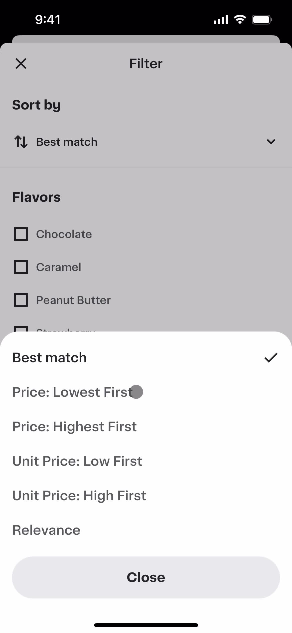 Filtering and sorting on Instacart video thumbnail