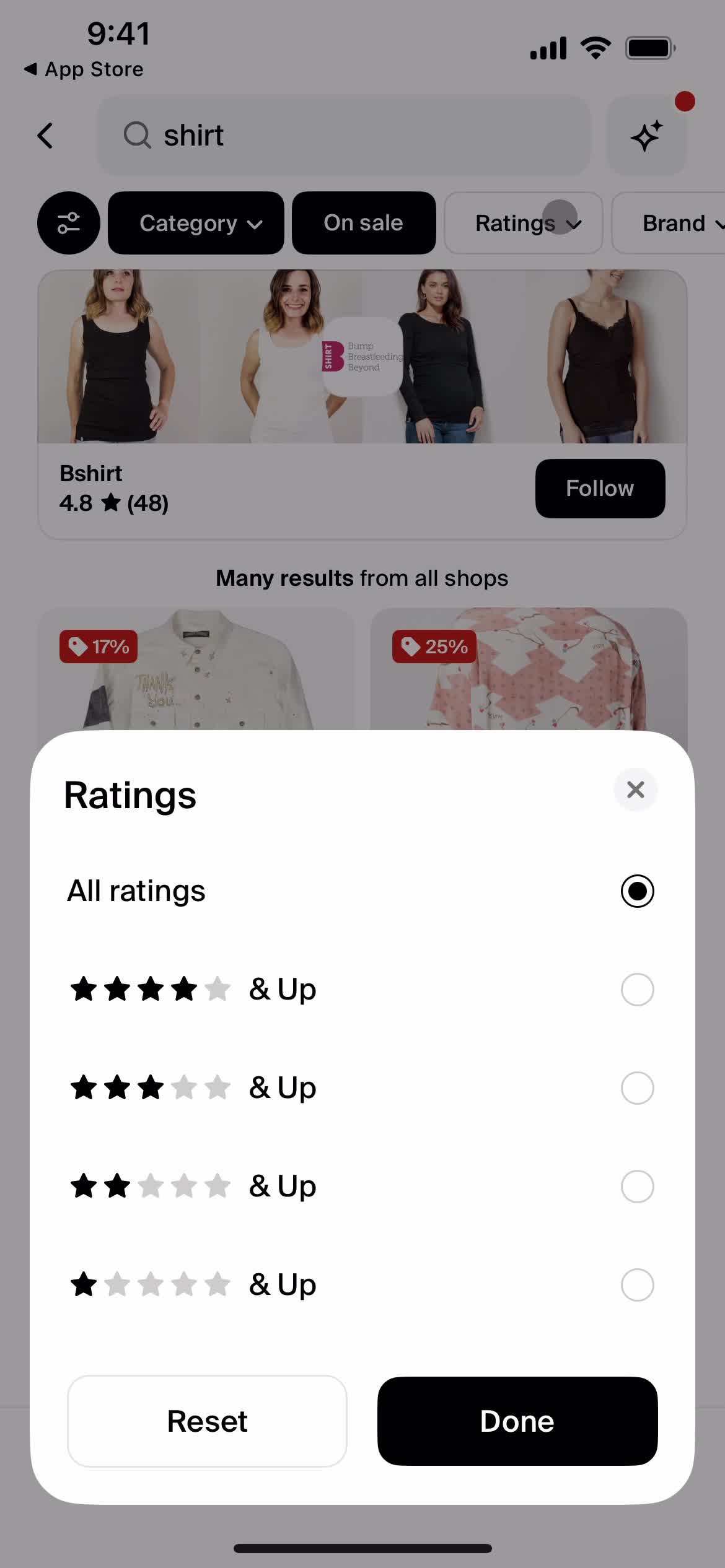 Filtering and sorting screenshot