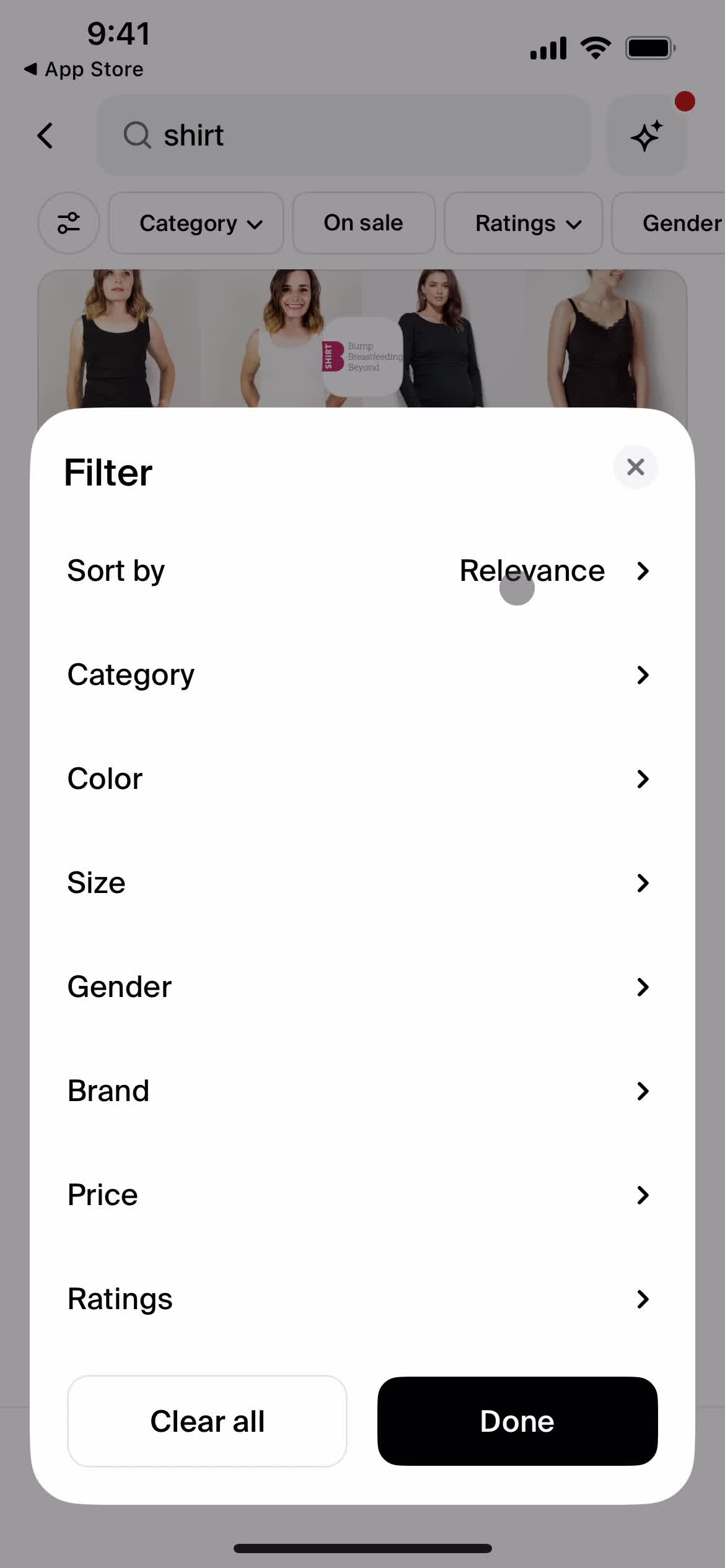 Filtering and sorting screenshot