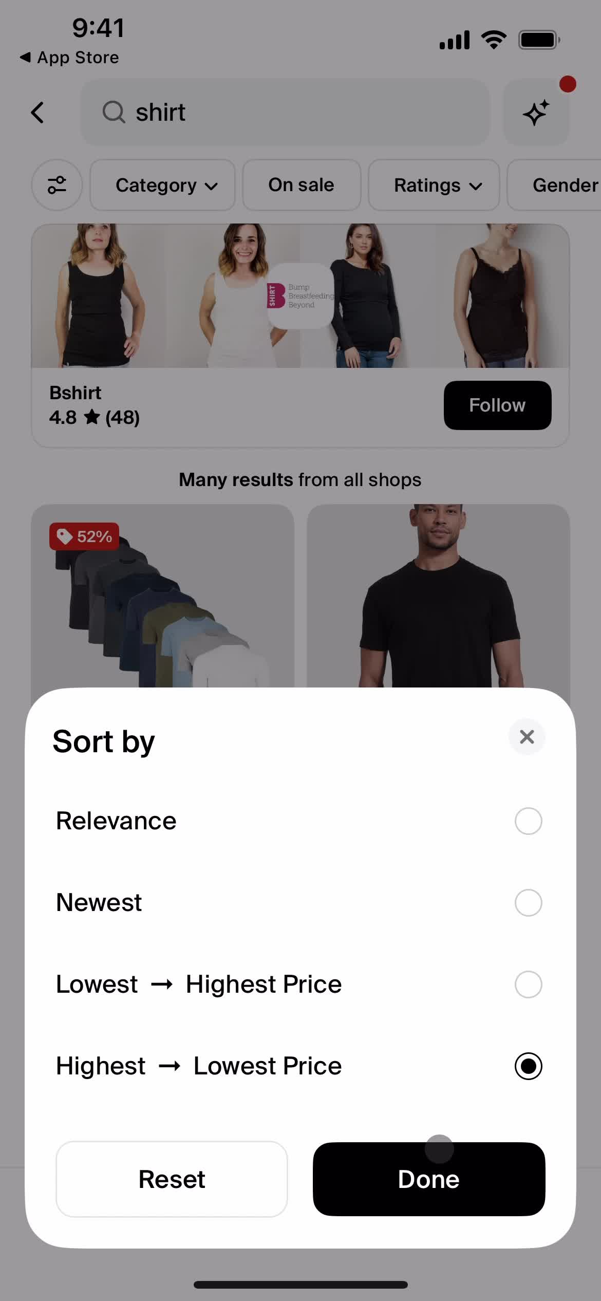 Filtering and sorting screenshot
