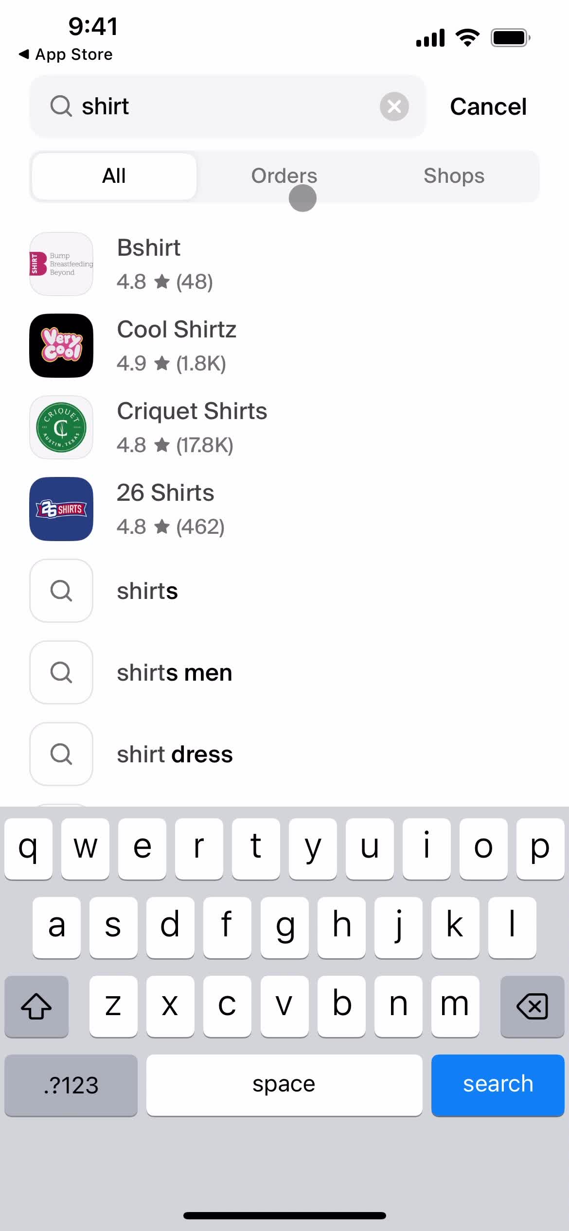 Filtering and sorting screenshot