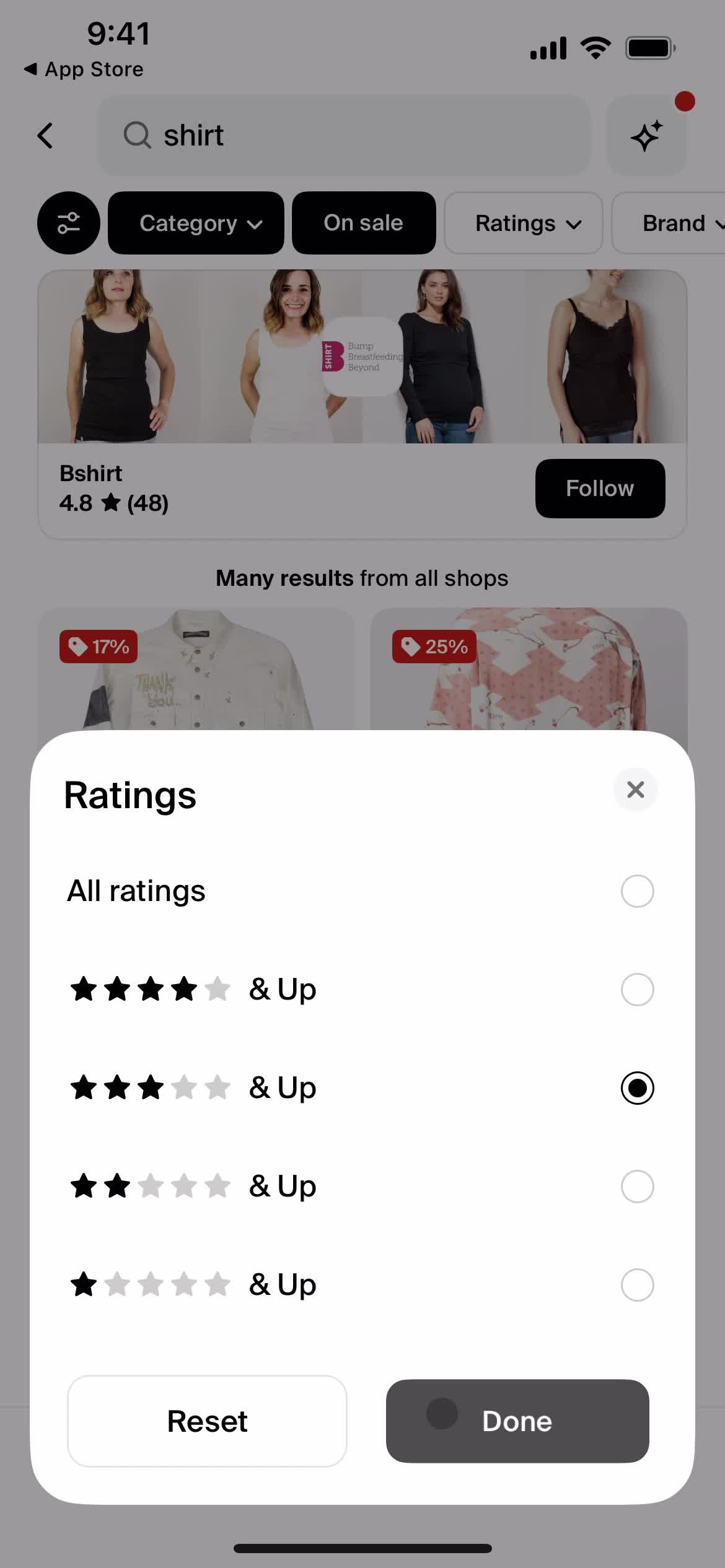 Filtering and sorting screenshot
