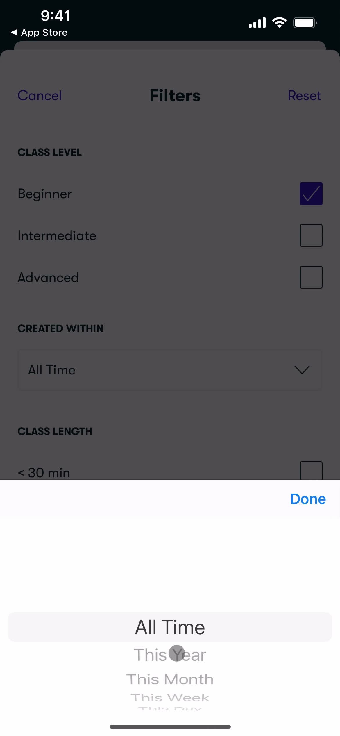 Filtering screenshot