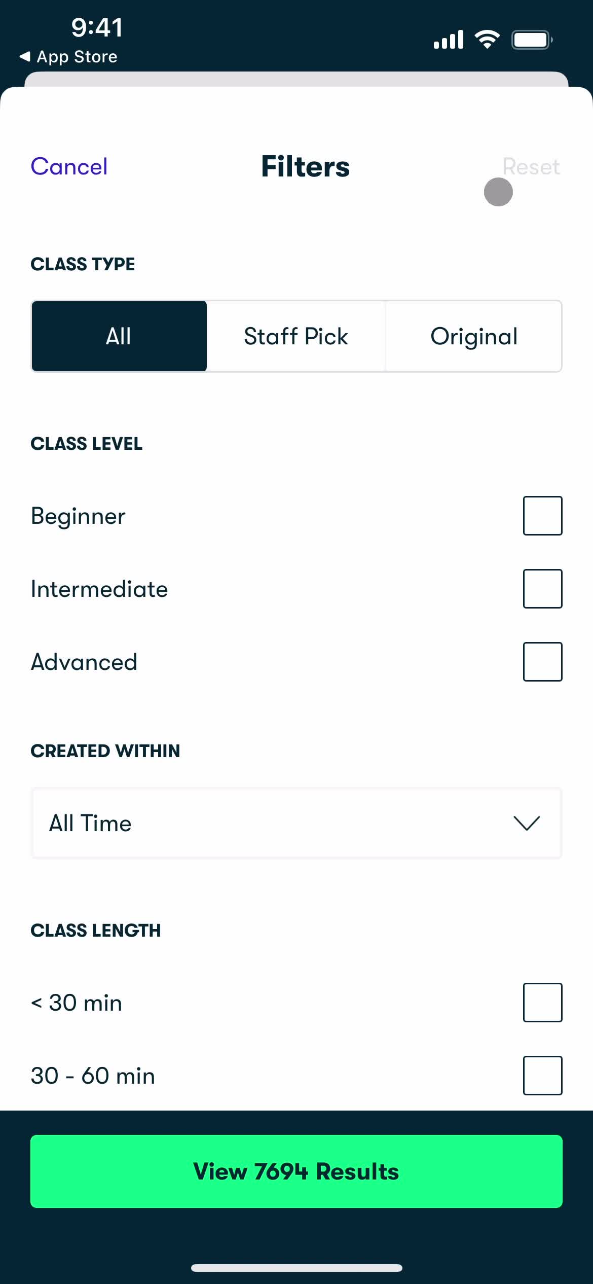 Filtering screenshot