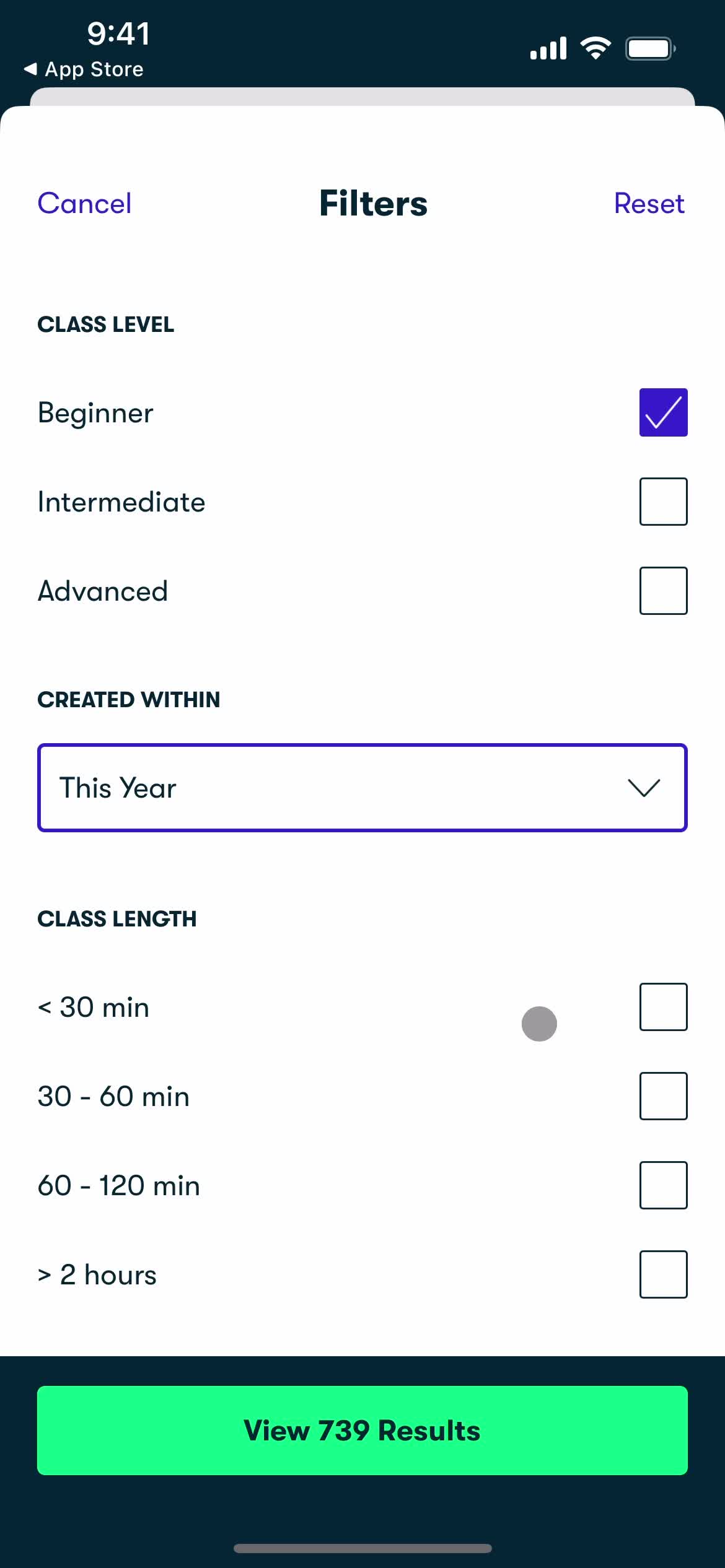 Filtering screenshot