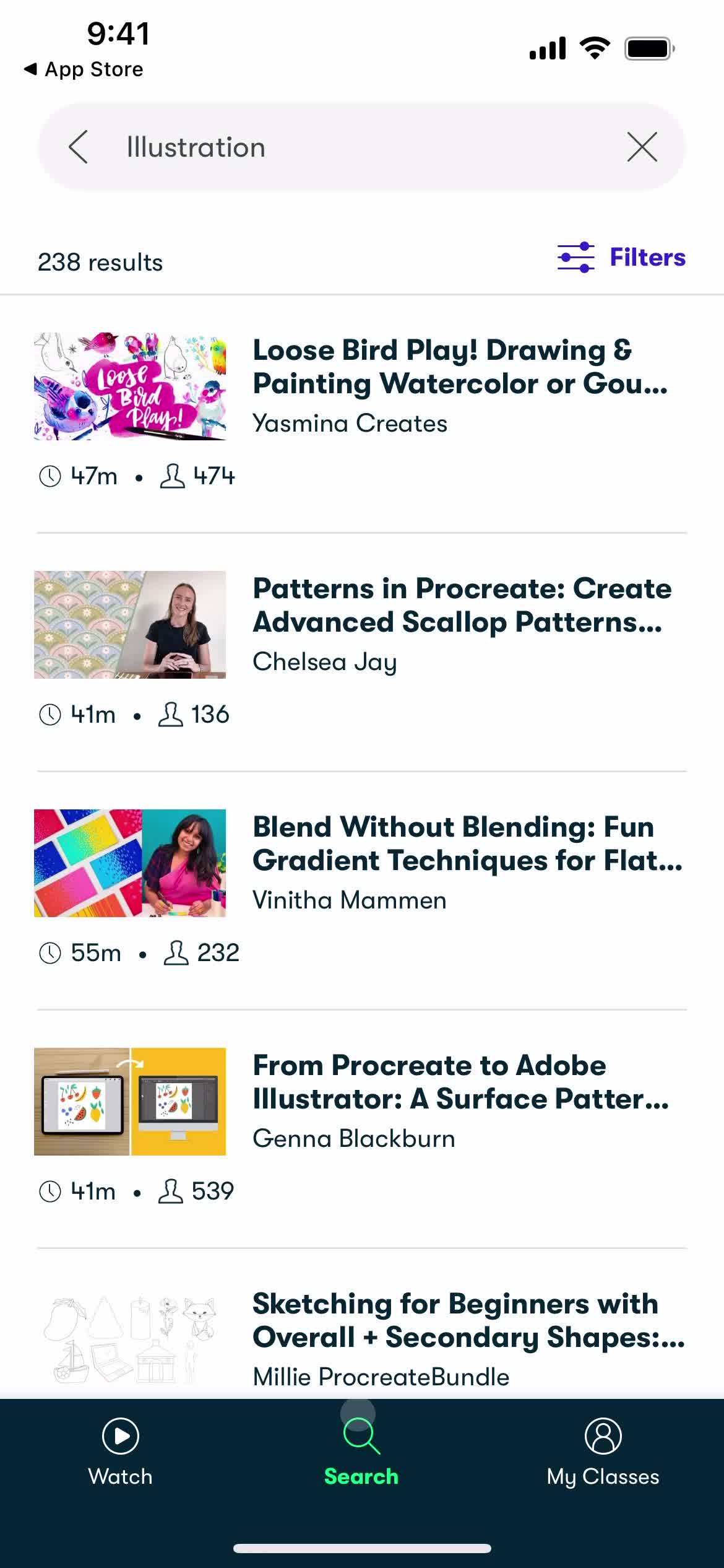 Filtering screenshot