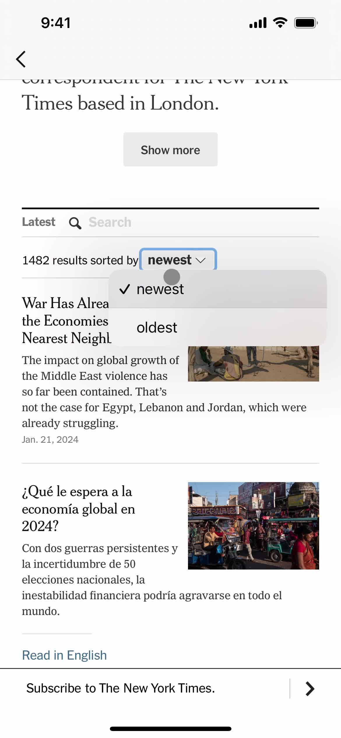 Filtering and sorting screenshot