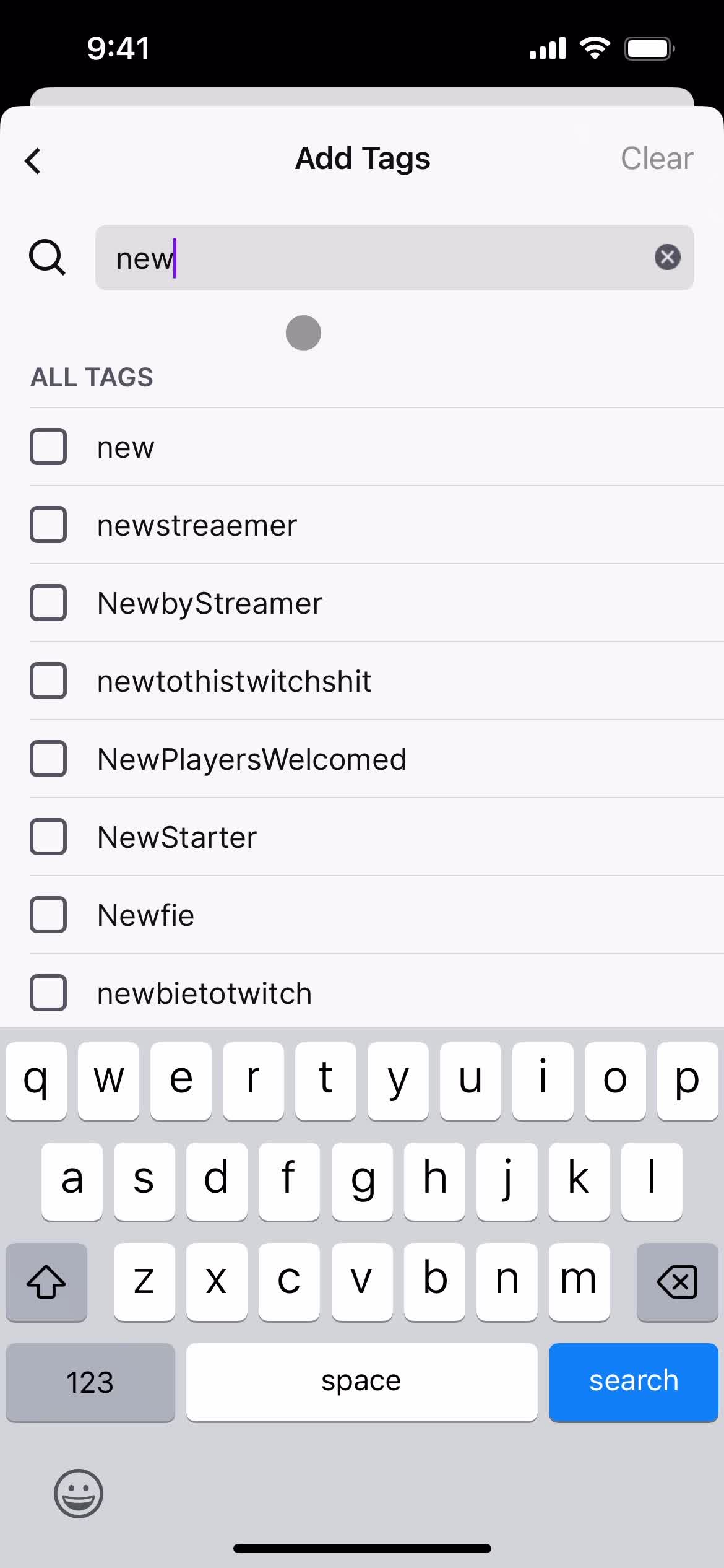 Filtering screenshot