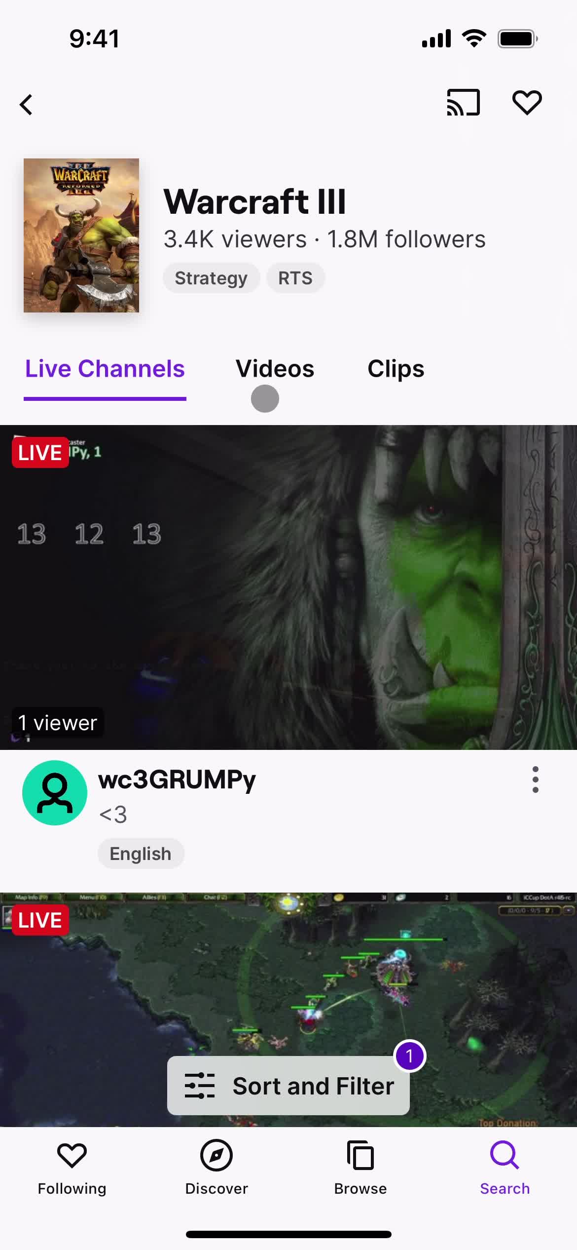Filtering screenshot